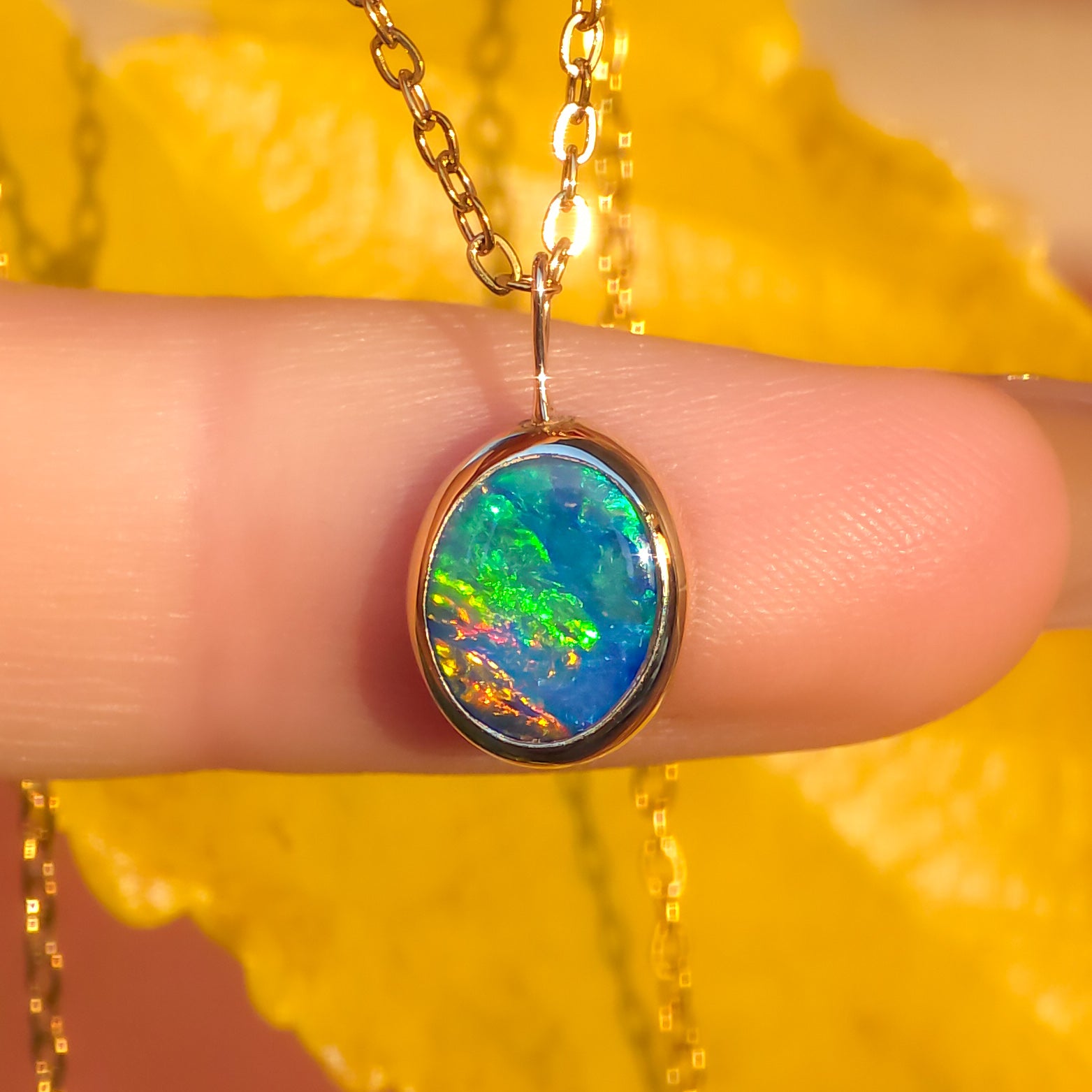 JOY | 14K Gold Coober Pedy Opal Doublet Necklace, Minimalist Jewelry