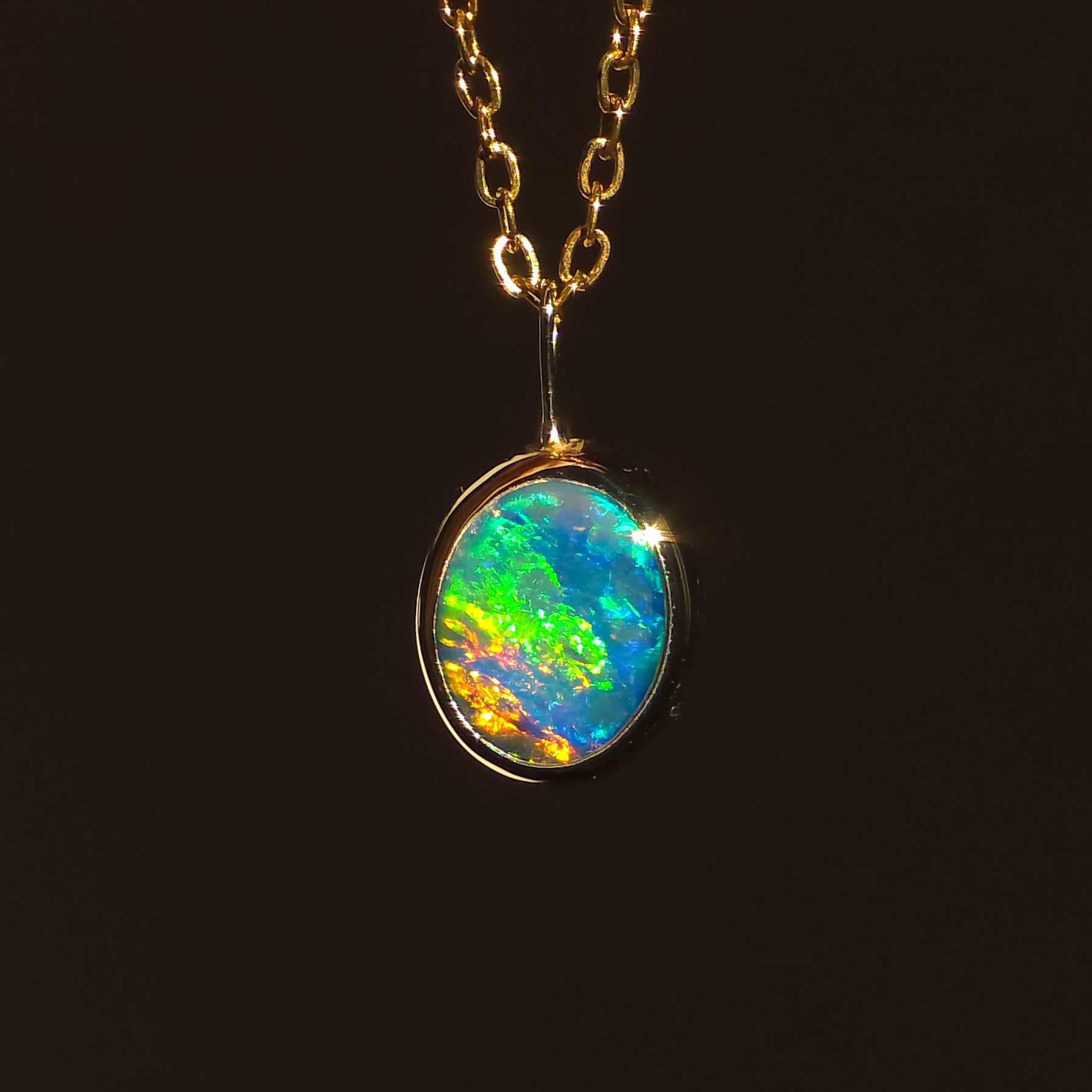 JOY | 14K Gold Coober Pedy Opal Doublet Necklace, Minimalist Jewelry