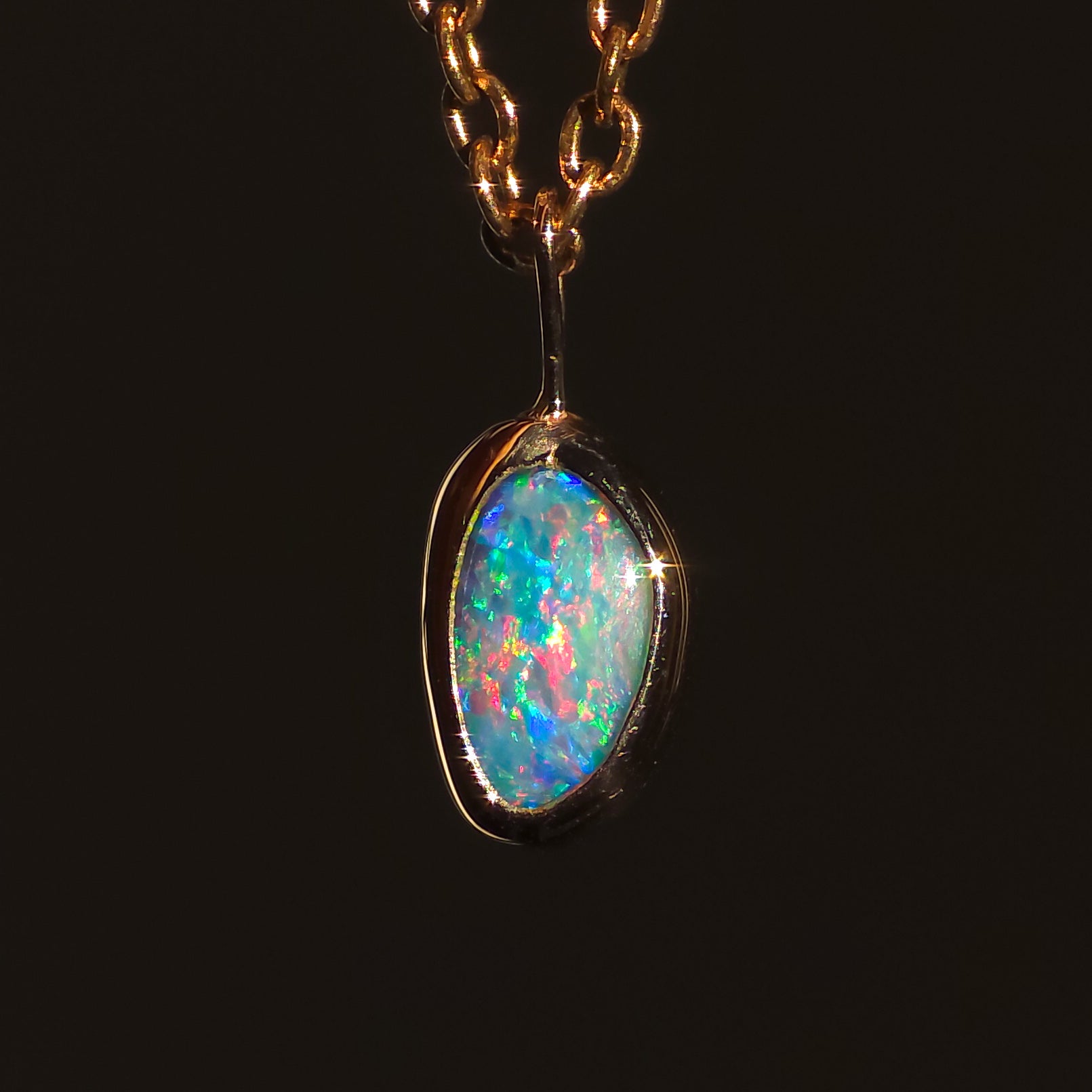 ZINNIA | 14K Rose Gold Coober Pedy Opal Doublet Necklace, Pink Opal Pendant