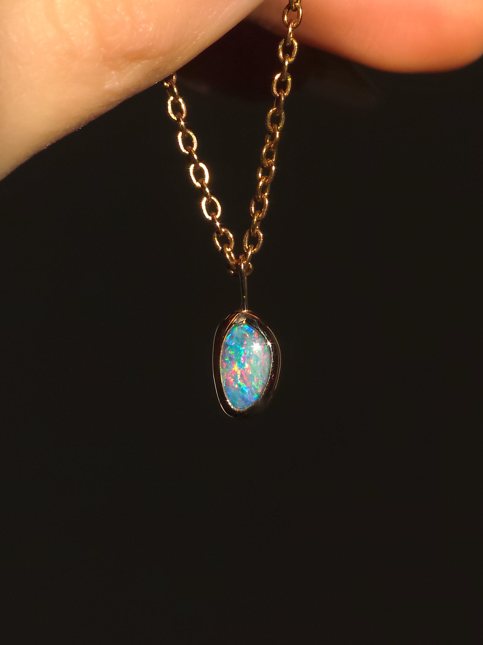 ZINNIA | 14K Rose Gold Coober Pedy Opal Doublet Necklace, Pink Opal Pendant