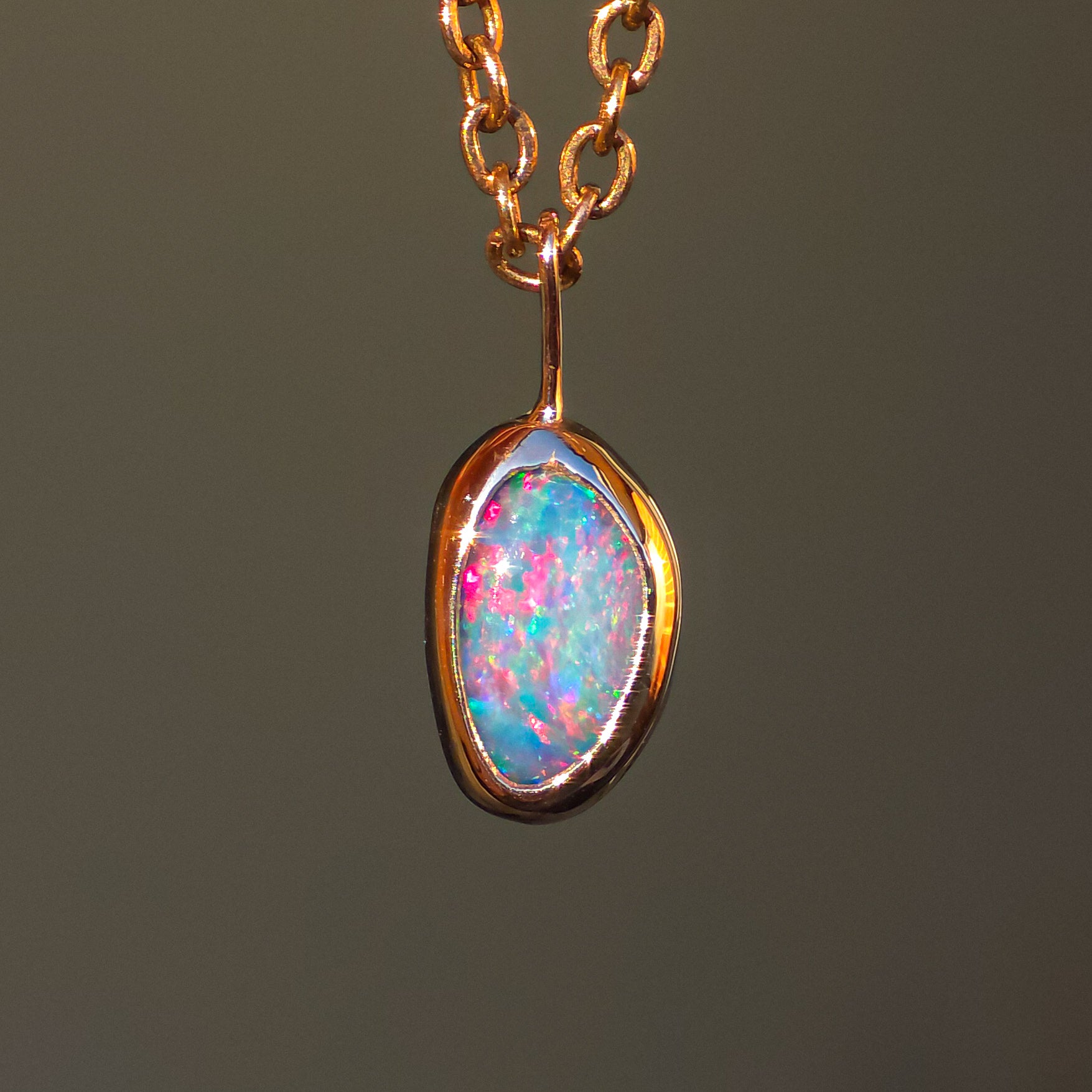 ZINNIA | 14K Rose Gold Coober Pedy Opal Doublet Necklace, Pink Opal Pendant