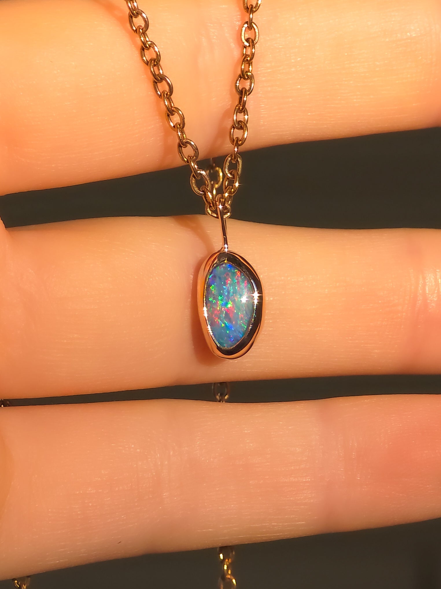 ZINNIA | 14K Rose Gold Coober Pedy Opal Doublet Necklace, Pink Opal Pendant