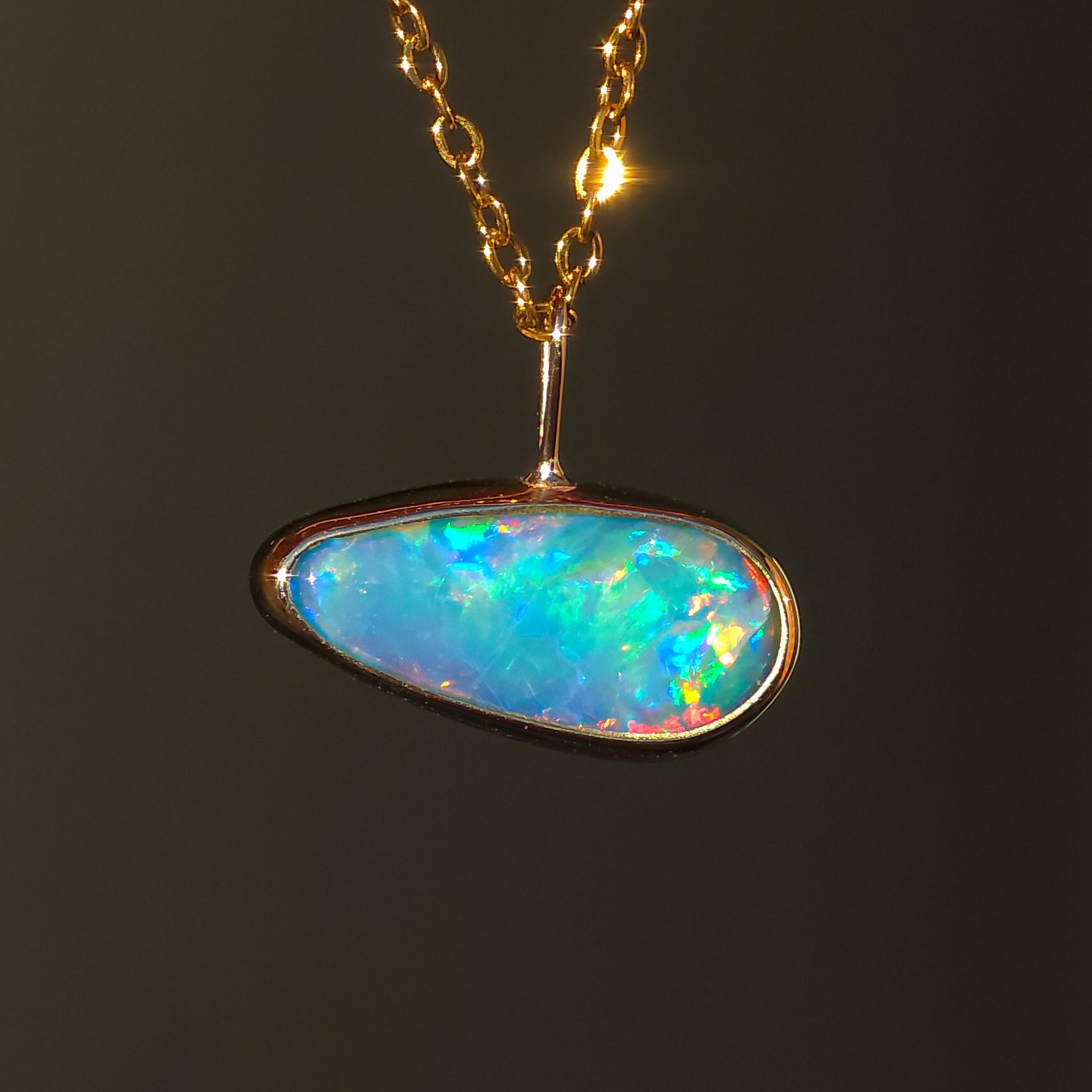 BOREALIS | 14K Gold Coober Pedy Opal Doublet Necklace, Dainty Jewelry, Fiery Opal