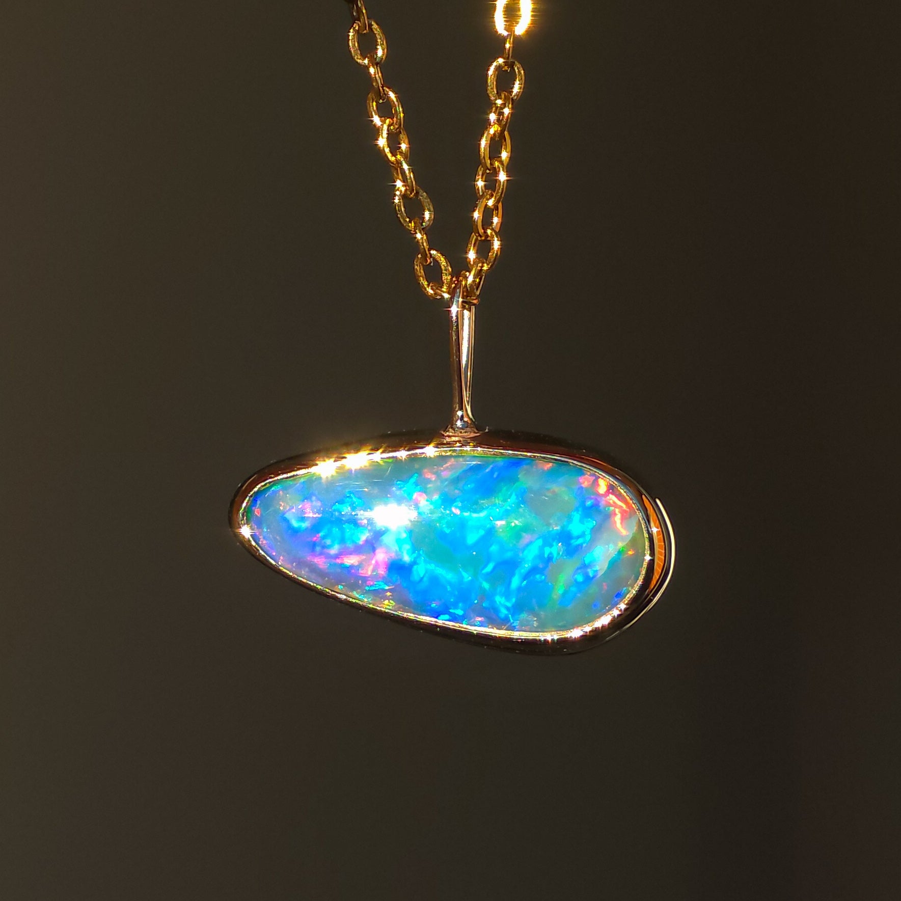 BOREALIS | 14K Gold Coober Pedy Opal Doublet Necklace, Dainty Jewelry, Fiery Opal