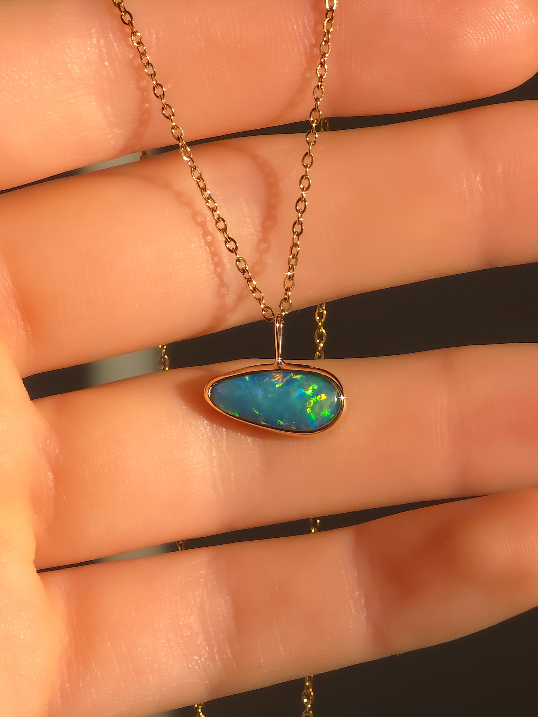BOREALIS | 14K Gold Coober Pedy Opal Doublet Necklace, Dainty Jewelry, Fiery Opal