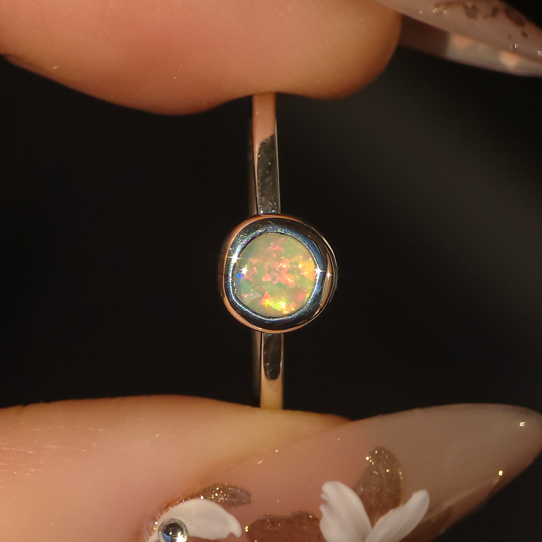ROUGE | Solid Australian Opal Ring, Coober Pedy Grey Crystal Opal, 0.45 carats