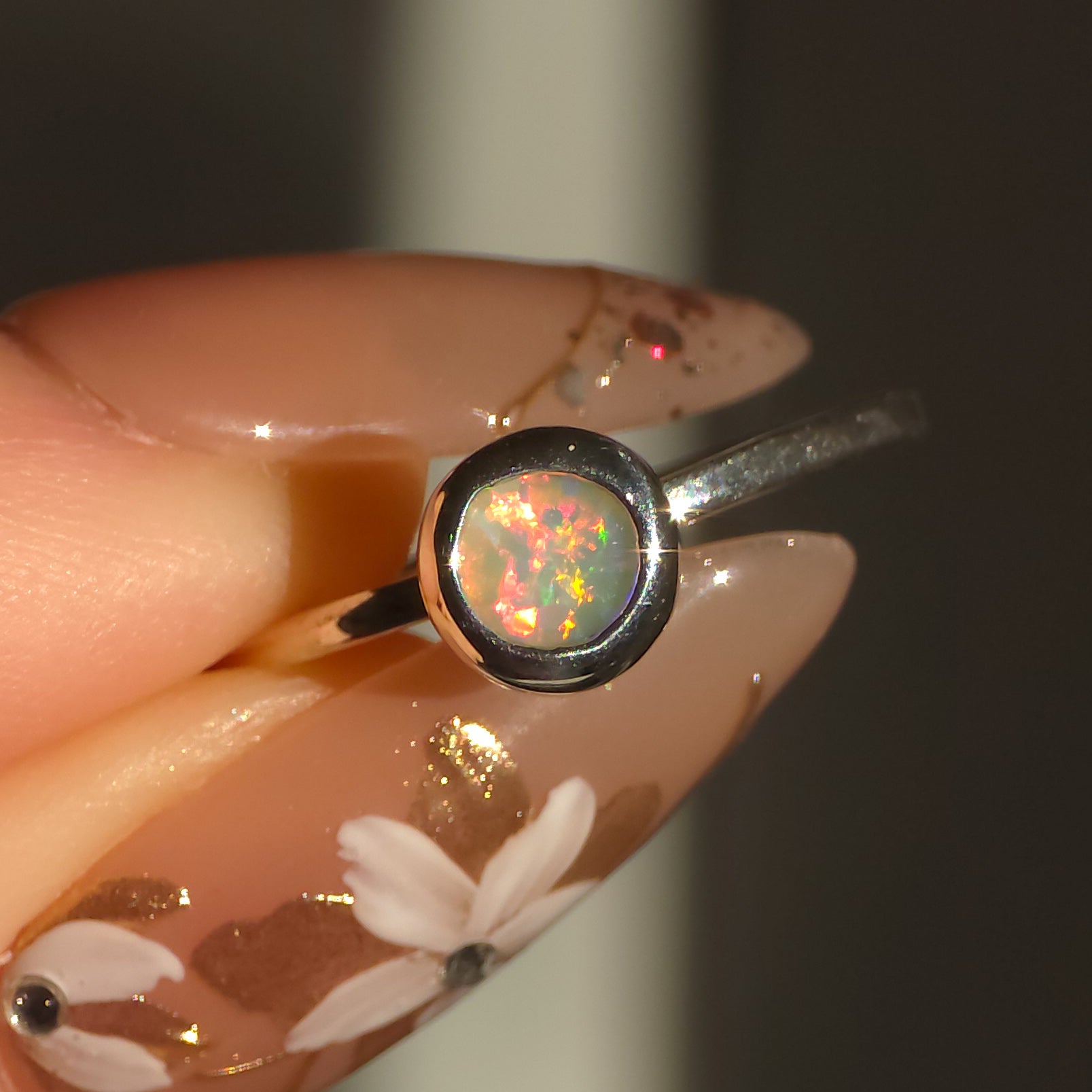 ROUGE | Solid Australian Opal Ring, Coober Pedy Grey Crystal Opal, 0.45 carats