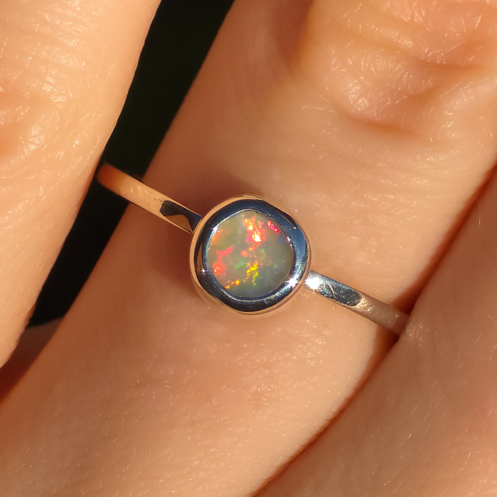 ROUGE | Solid Australian Opal Ring, Coober Pedy Grey Crystal Opal, 0.45 carats