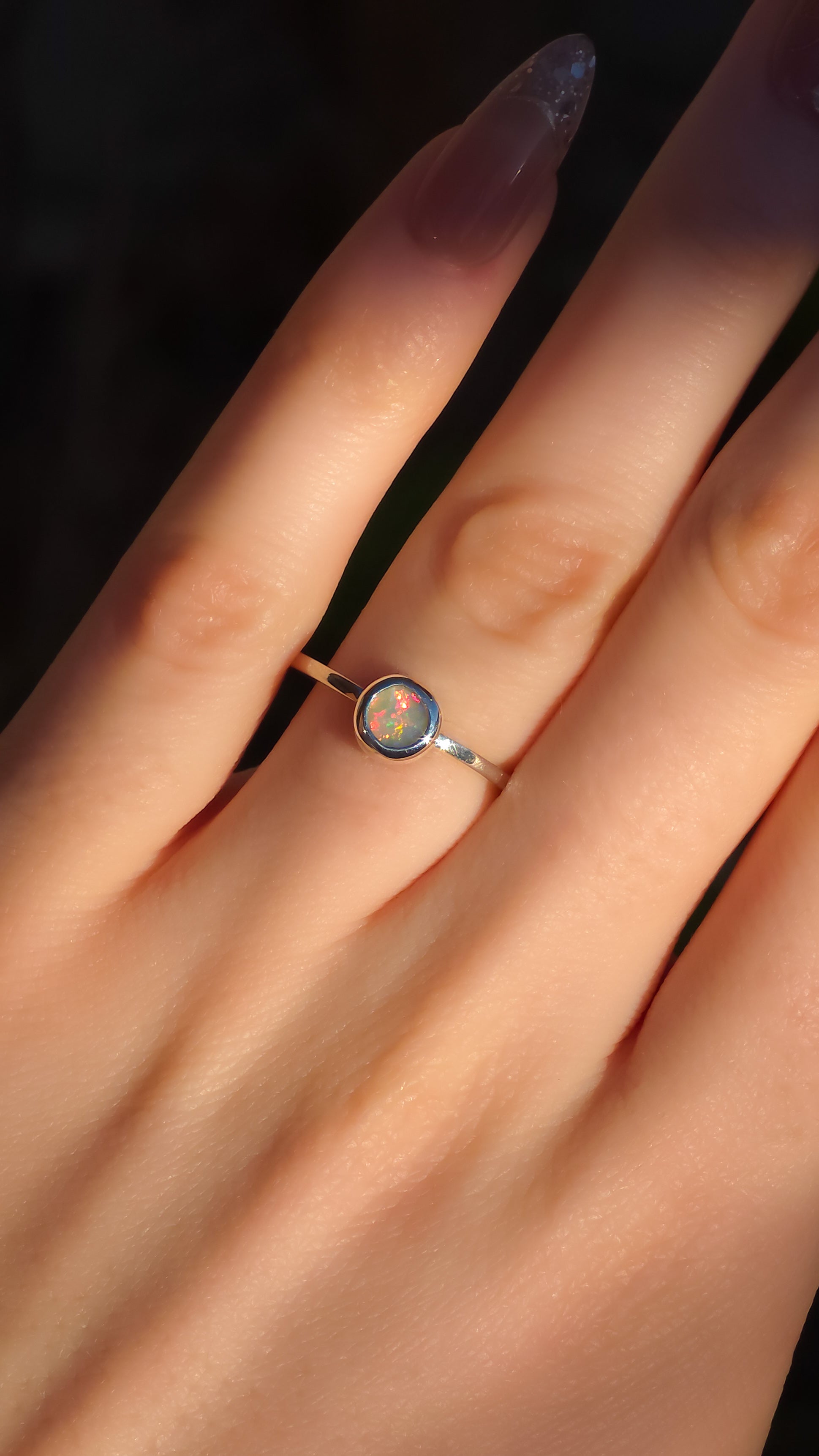 ROUGE | Solid Australian Opal Ring, Coober Pedy Grey Crystal Opal, 0.45 carats