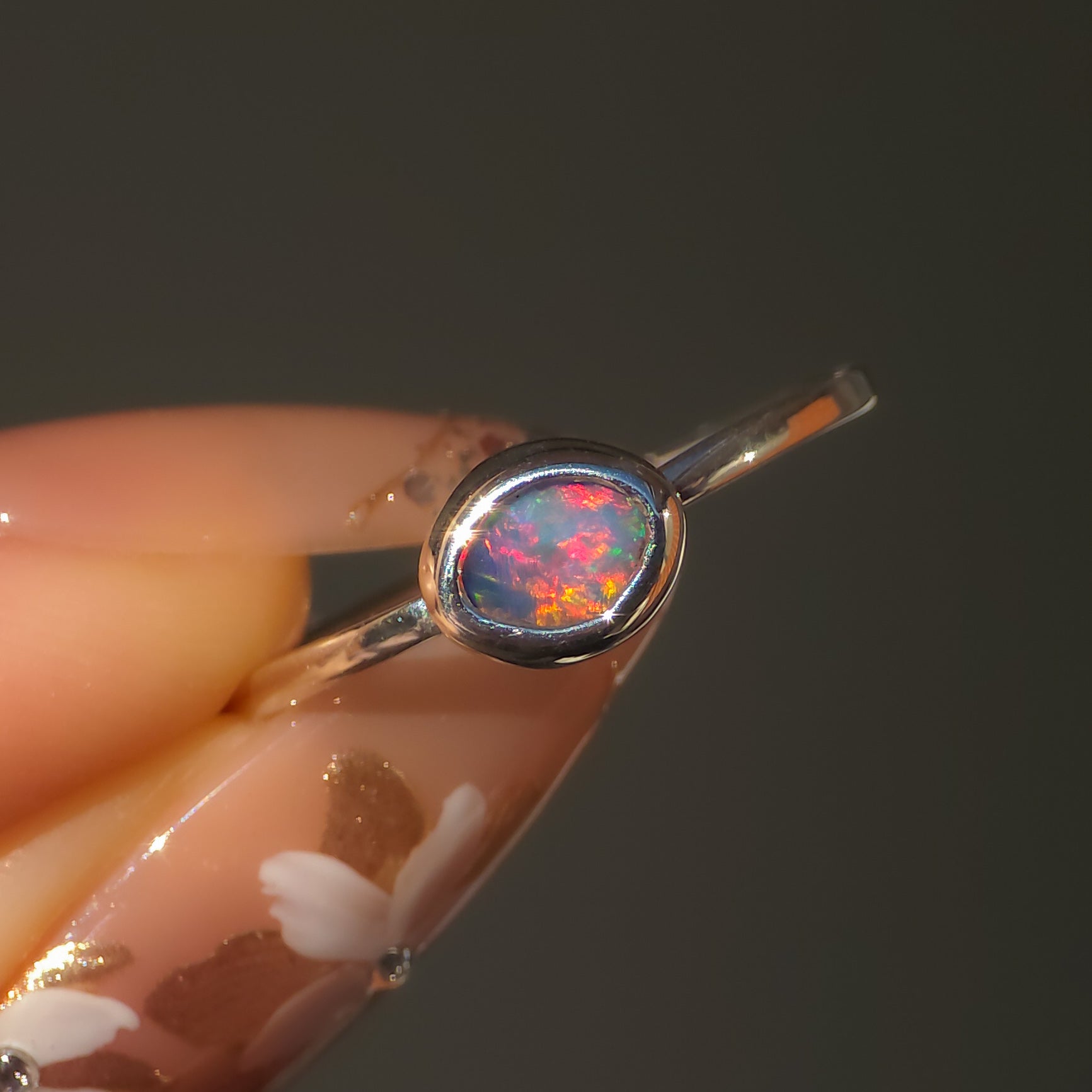CORAL | Pink Australian Coober Pedy Opal Doublet Ring / solid 925 silver / free sizing