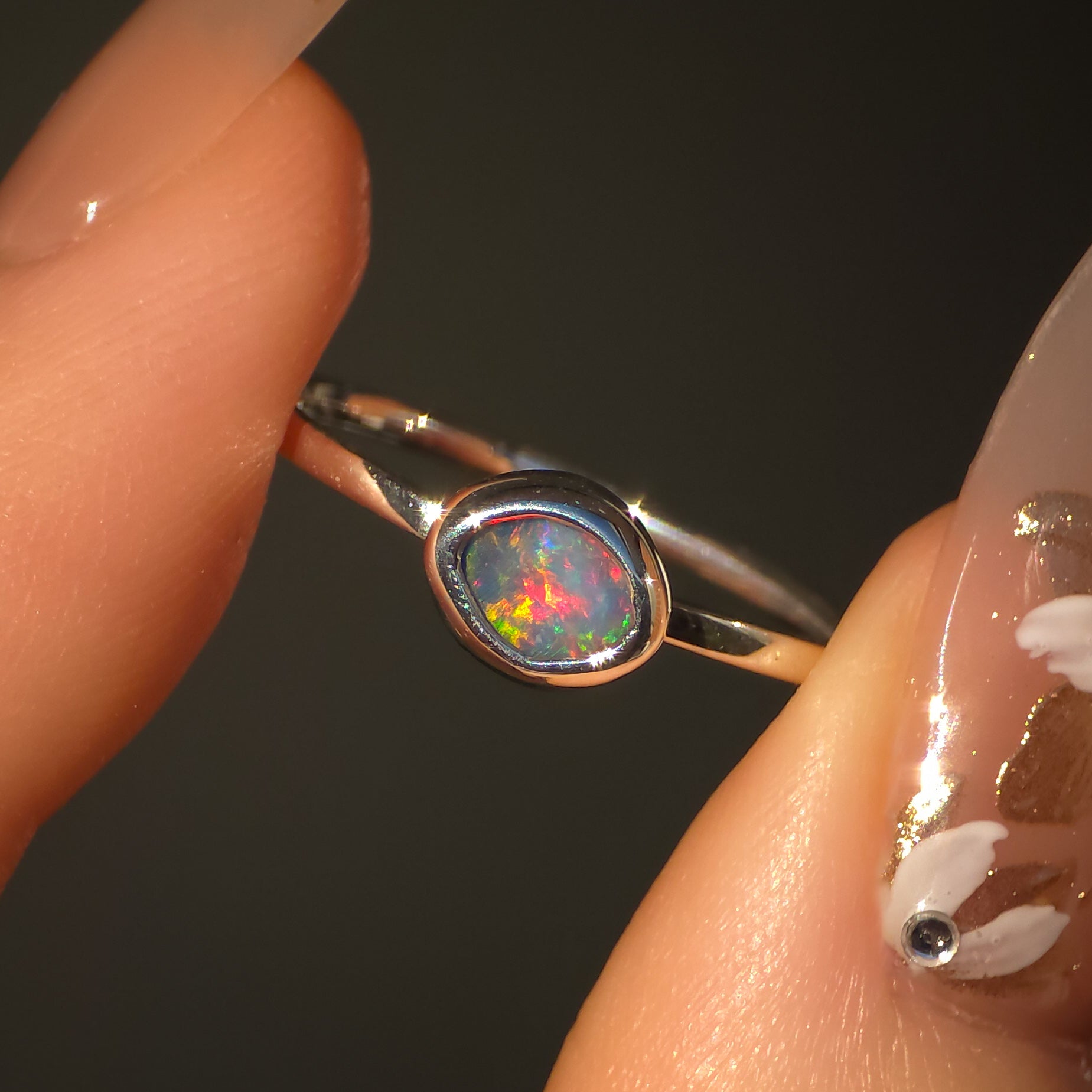 CORAL | Pink Australian Coober Pedy Opal Doublet Ring / solid 925 silver / free sizing