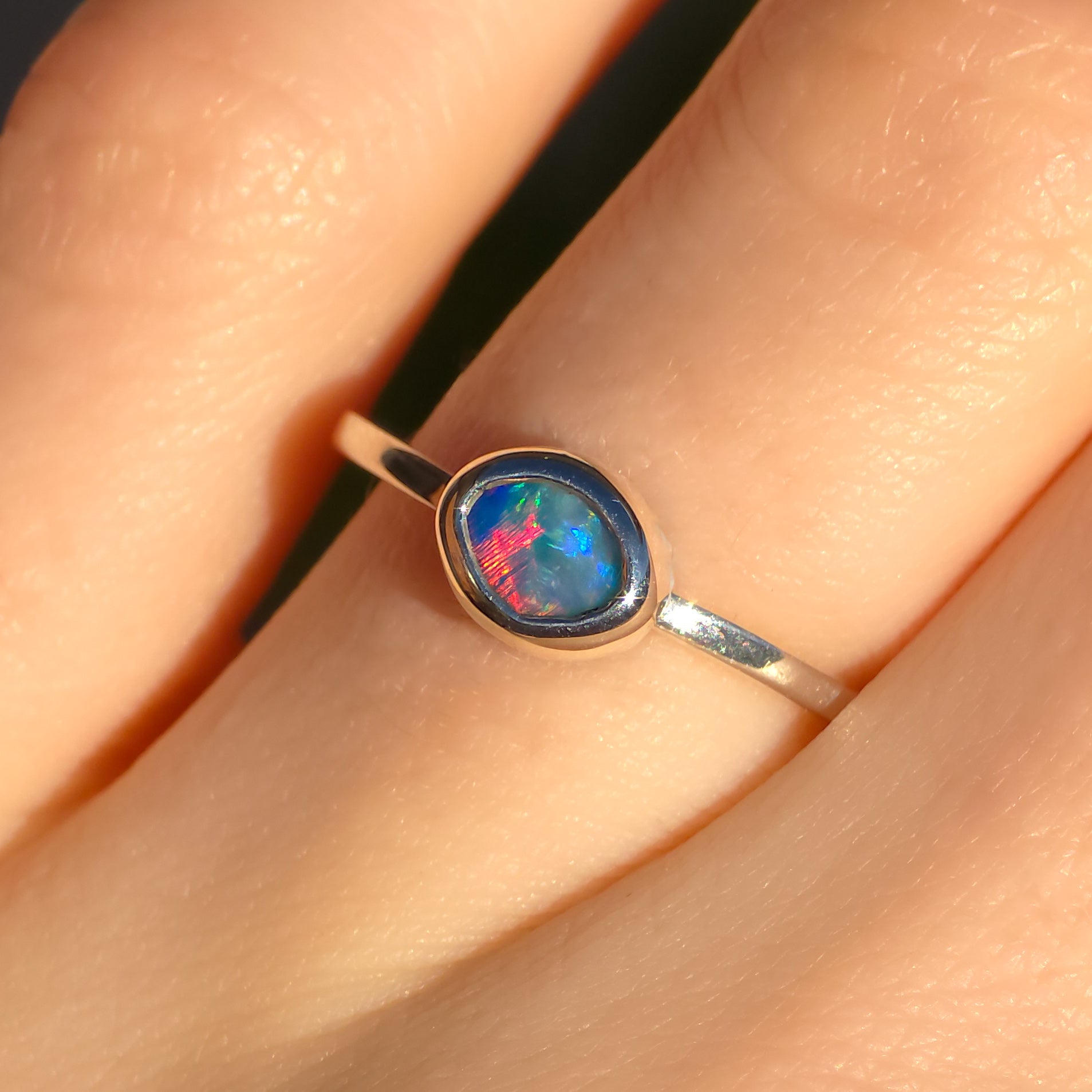 CORAL | Pink Australian Coober Pedy Opal Doublet Ring / solid 925 silver / free sizing