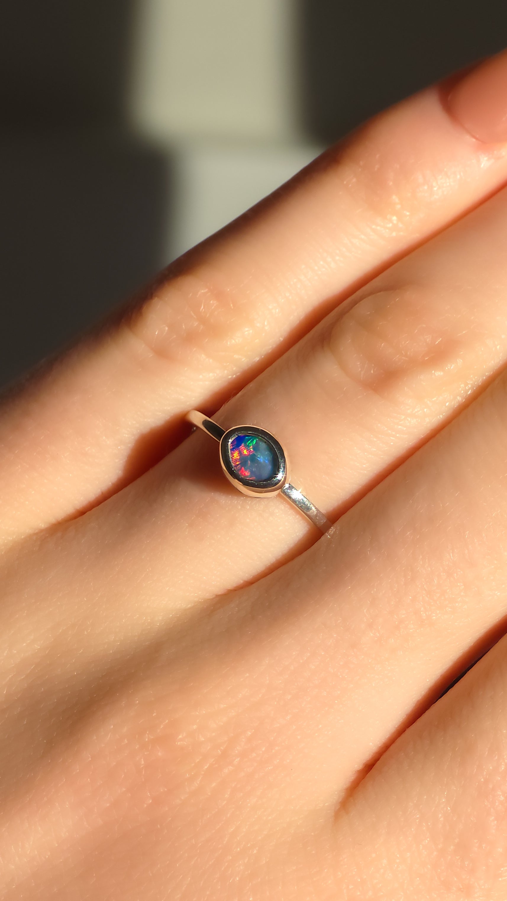CORAL | Pink Australian Coober Pedy Opal Doublet Ring / solid 925 silver / free sizing