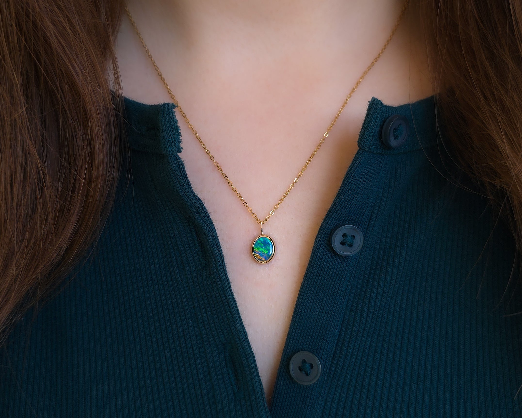 JOY | 14K Gold Coober Pedy Opal Doublet Necklace, Minimalist Jewelry