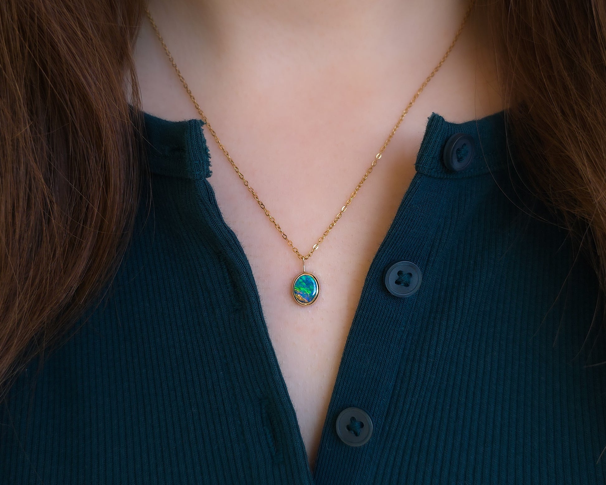 JOY | 14K Gold Coober Pedy Opal Doublet Necklace, Minimalist Jewelry