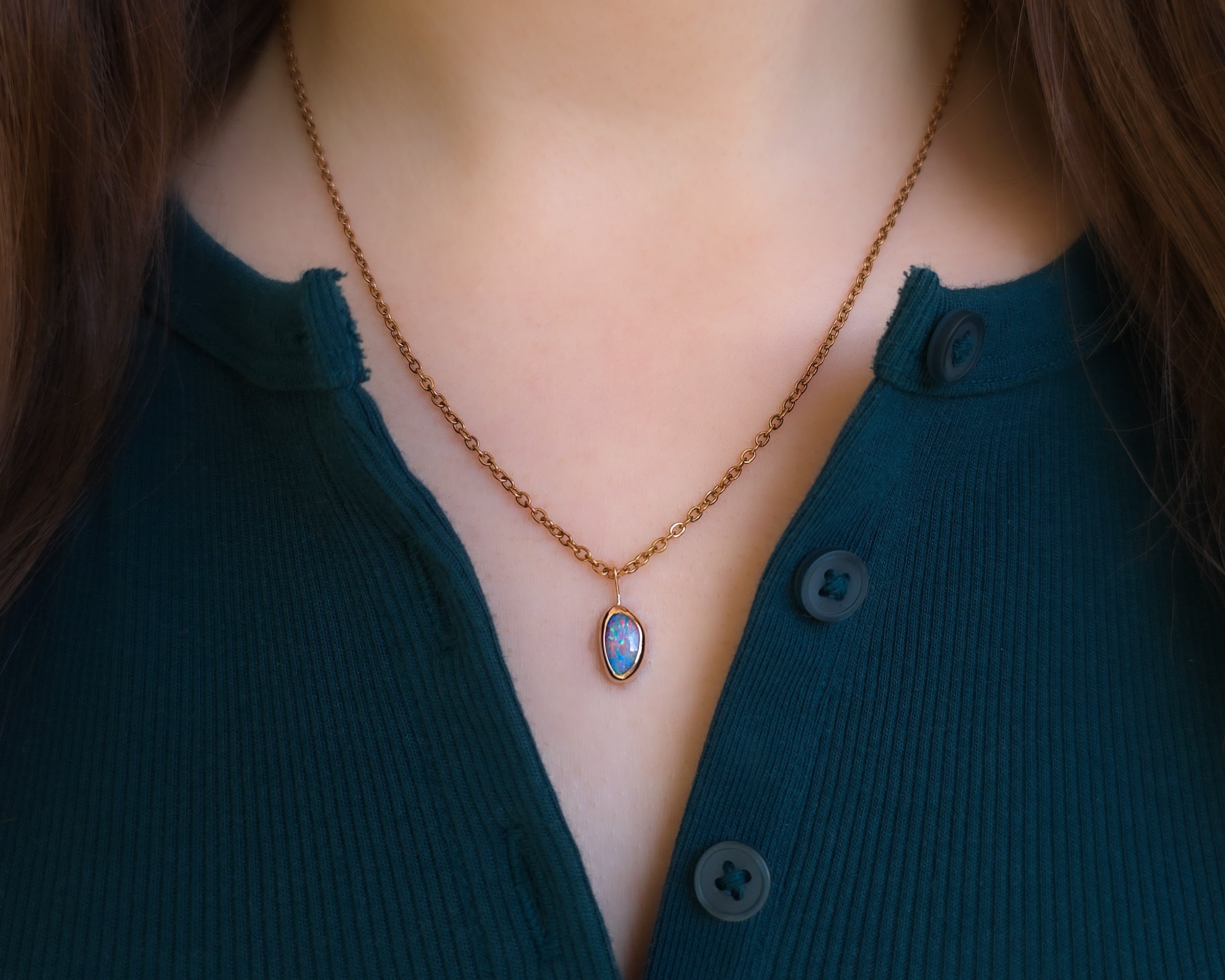 ZINNIA | 14K Rose Gold Coober Pedy Opal Doublet Necklace, Pink Opal Pendant