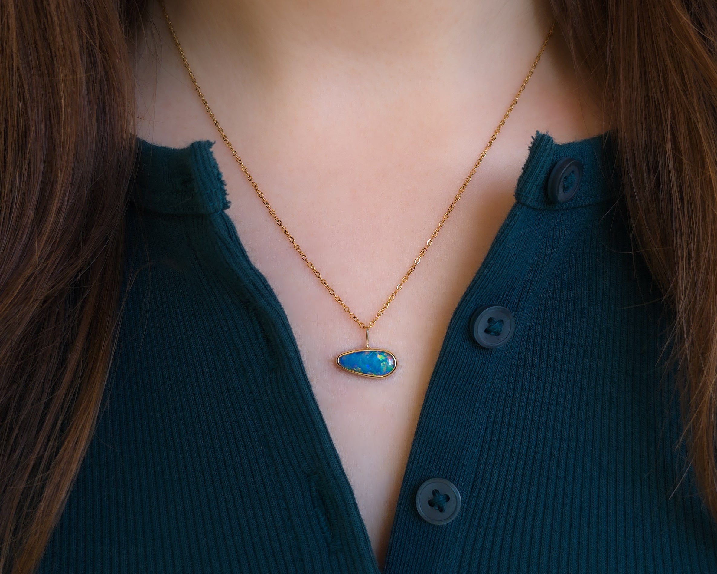 BOREALIS | 14K Gold Coober Pedy Opal Doublet Necklace, Dainty Jewelry, Fiery Opal