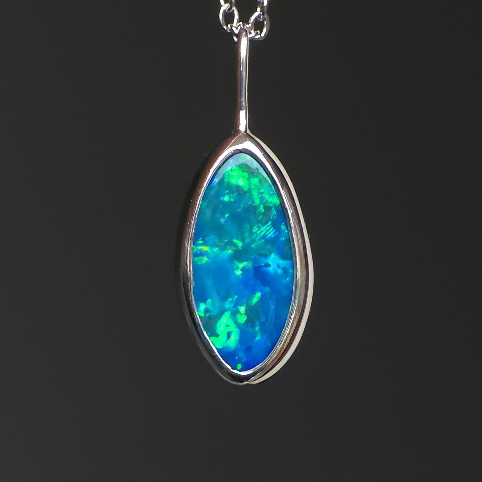 IRIS | Blue Opal Doublet Pendant, 925 Silver Coober Pedy Necklace