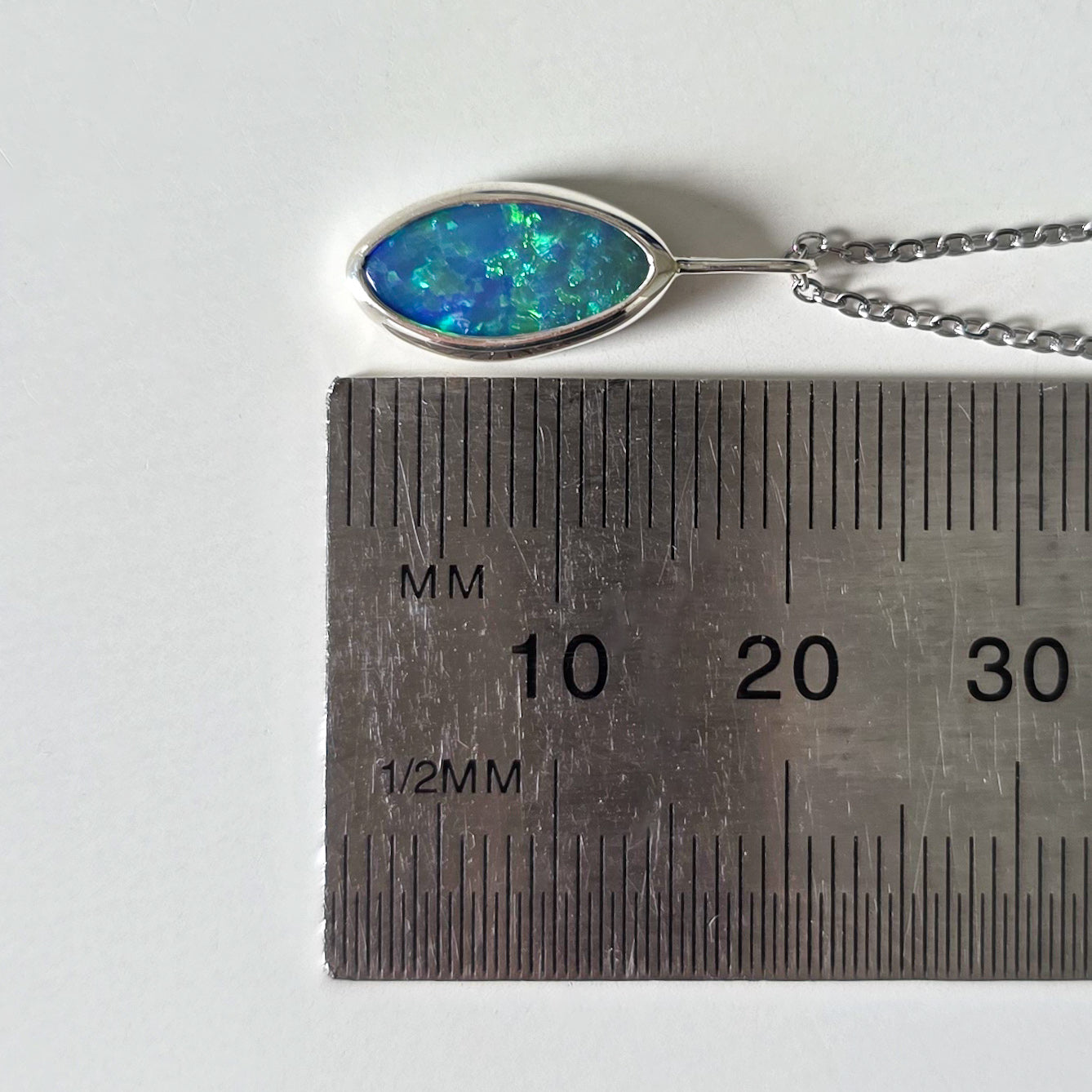 IRIS | Blue Opal Doublet Pendant, 925 Silver Coober Pedy Necklace