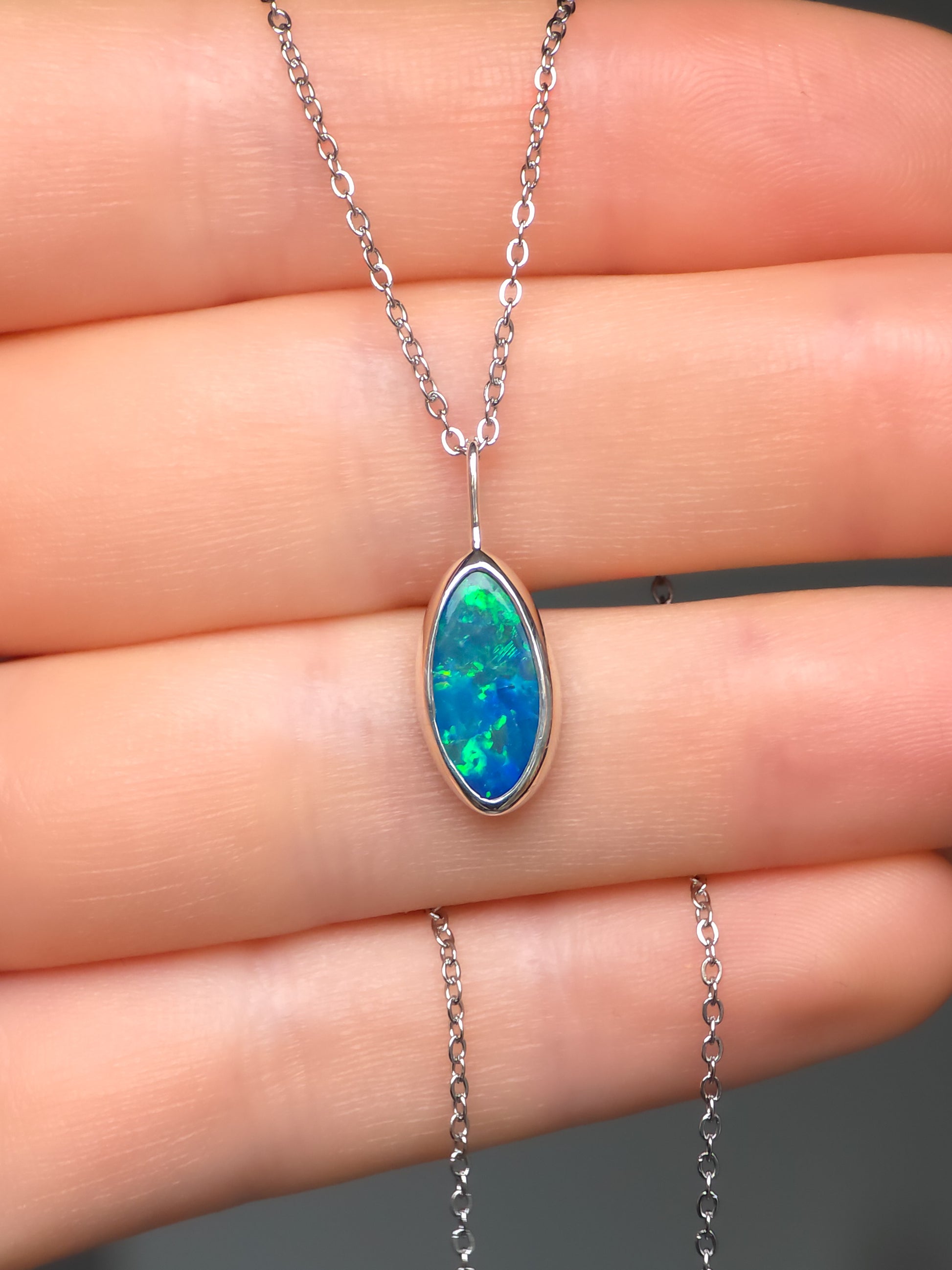 IRIS | Blue Opal Doublet Pendant, 925 Silver Coober Pedy Necklace