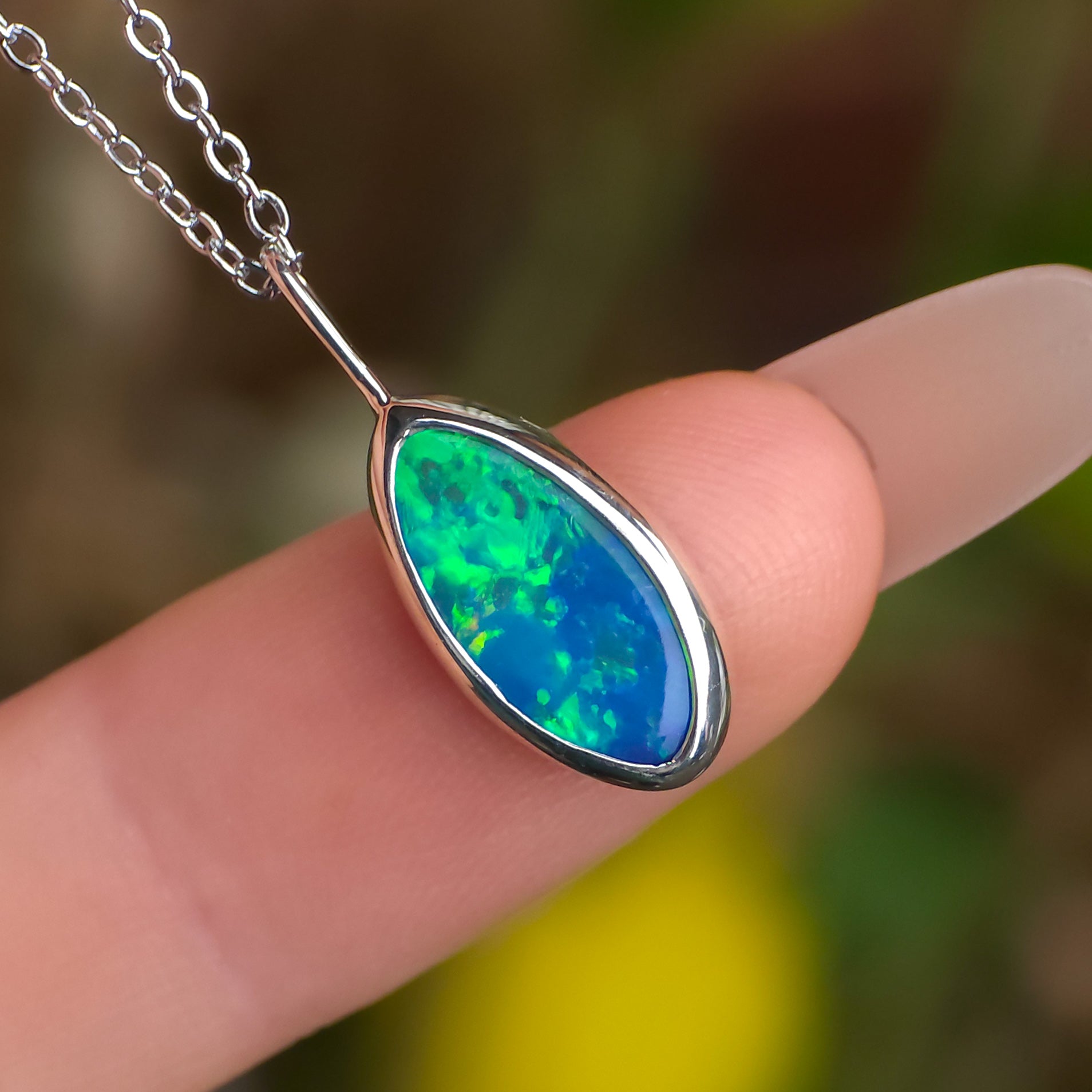 IRIS | Blue Opal Doublet Pendant, 925 Silver Coober Pedy Necklace