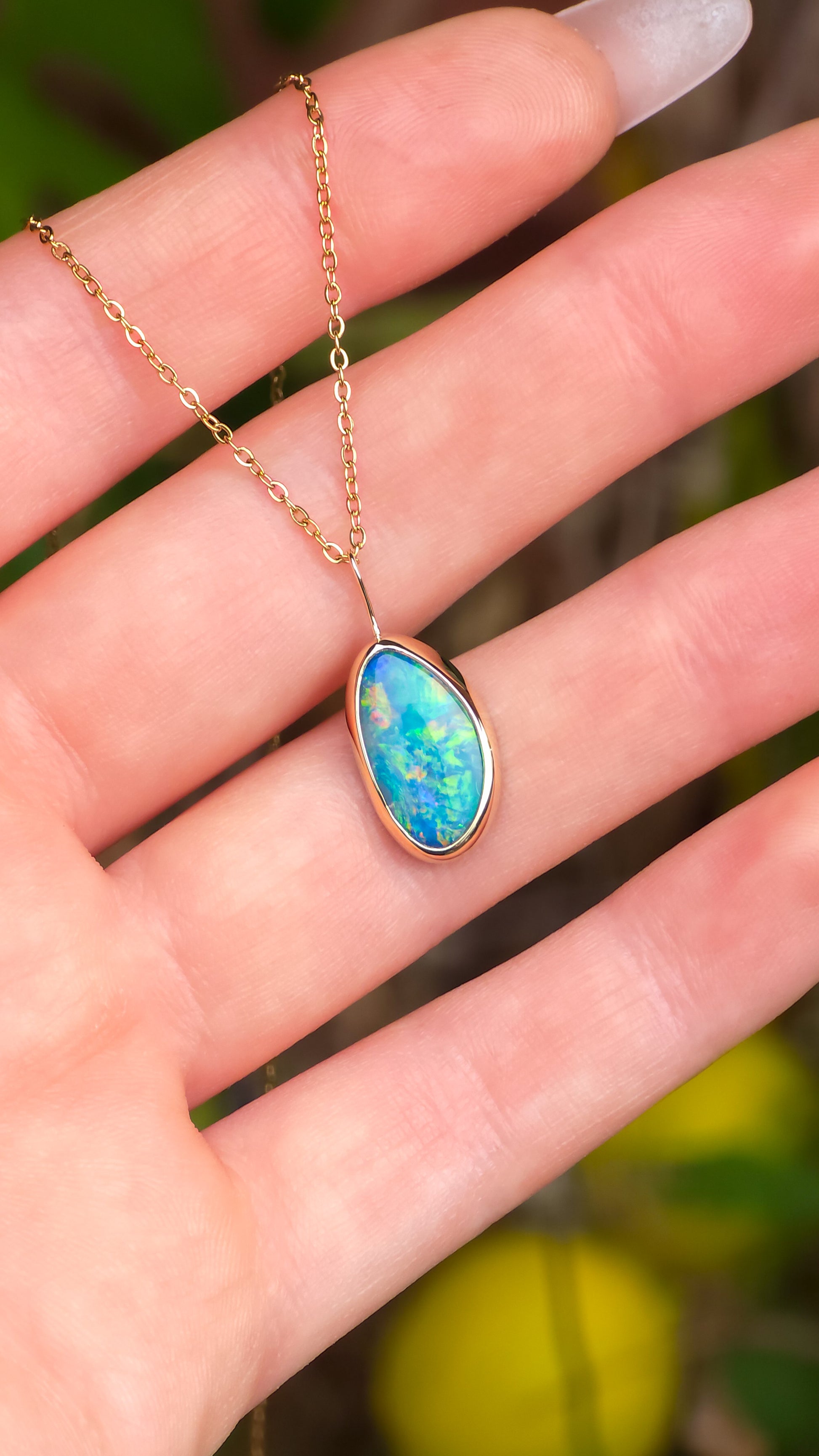 GLOW | 14K Gold Coober Pedy Opal Doublet Necklace, Minimalist Jewelry