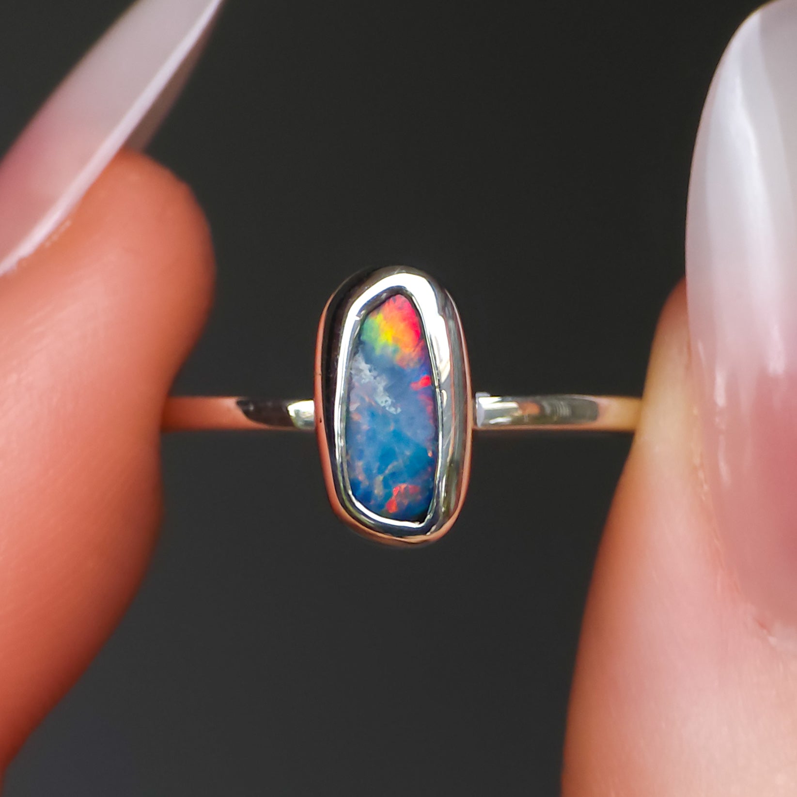 SZIVÁRVÁNY | Australian Coober Pedy Opal Doublet Ring / 925 Silver