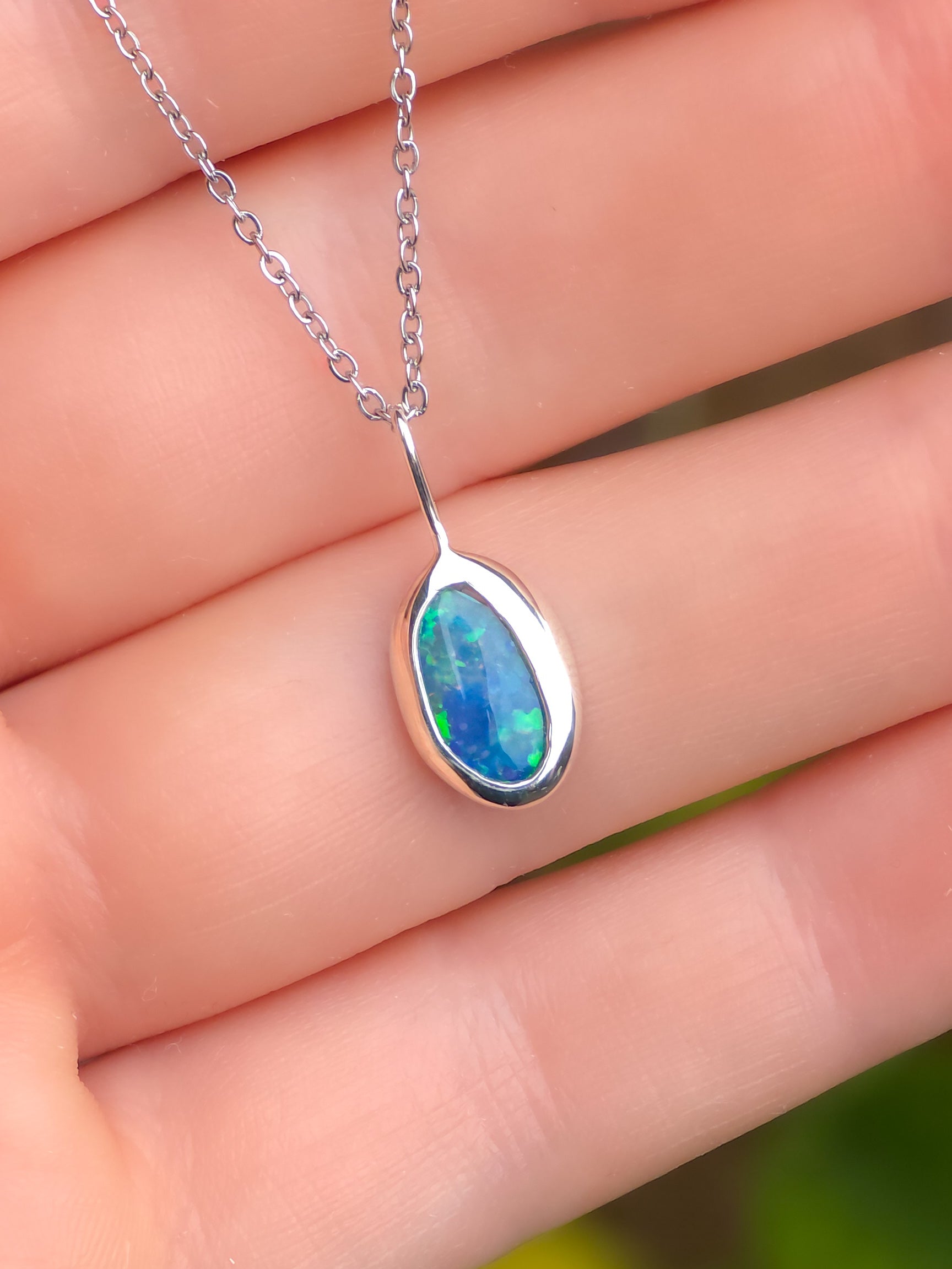 JUNE | Green Opal Doublet Pendant, 925 Silver Coober Pedy Necklace