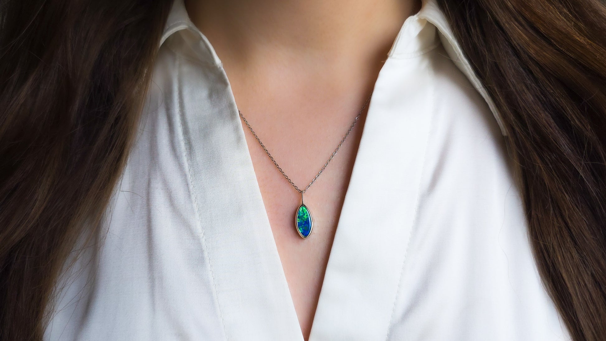 IRIS | Blue Opal Doublet Pendant, 925 Silver Coober Pedy Necklace