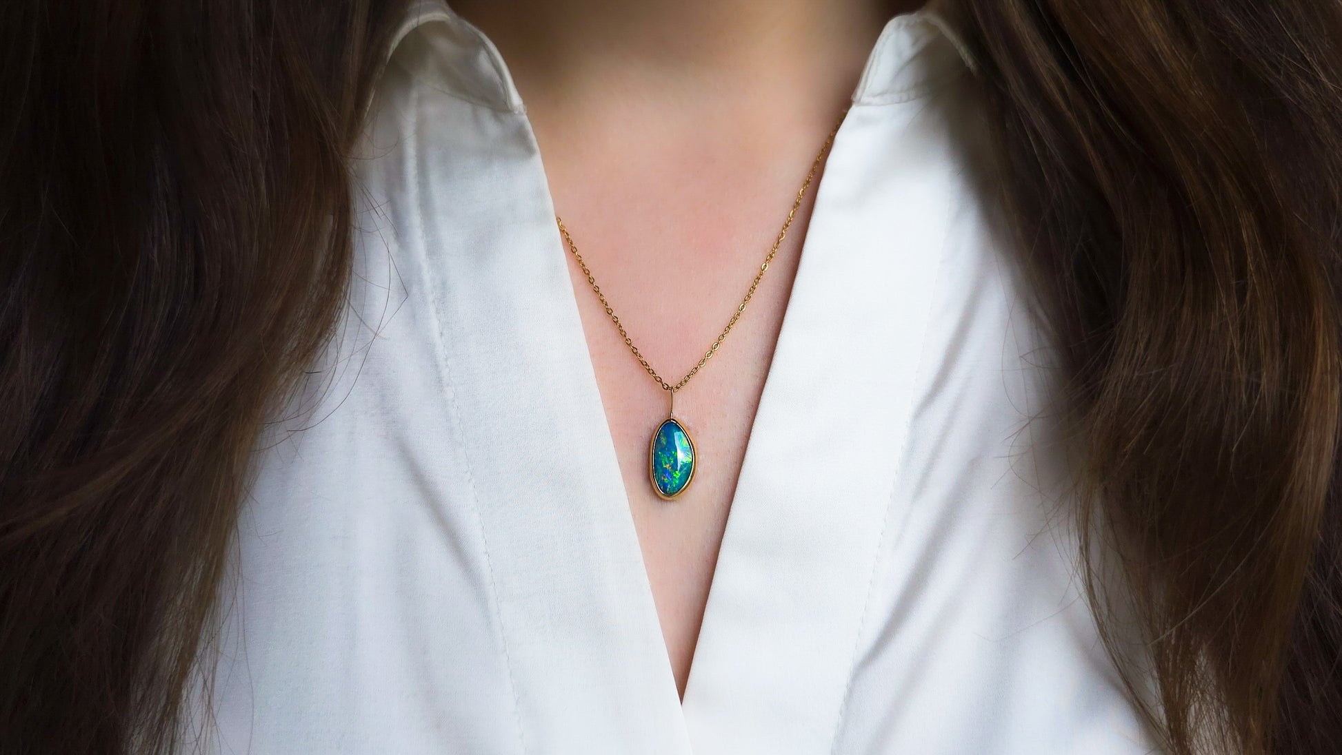 GLOW | 14K Gold Coober Pedy Opal Doublet Necklace, Minimalist Jewelry