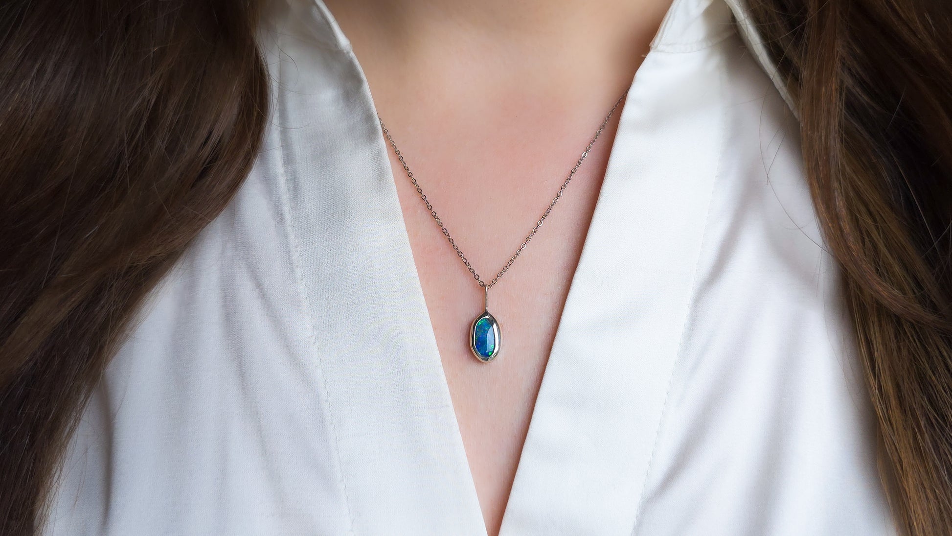 JUNE | Green Opal Doublet Pendant, 925 Silver Coober Pedy Necklace
