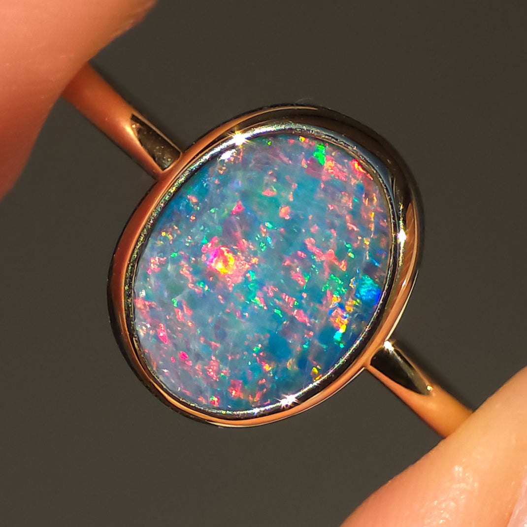 REVERIE | 14K Gold Australian Opal Doublet Ring, Coober Pedy Minimalist Jewelry