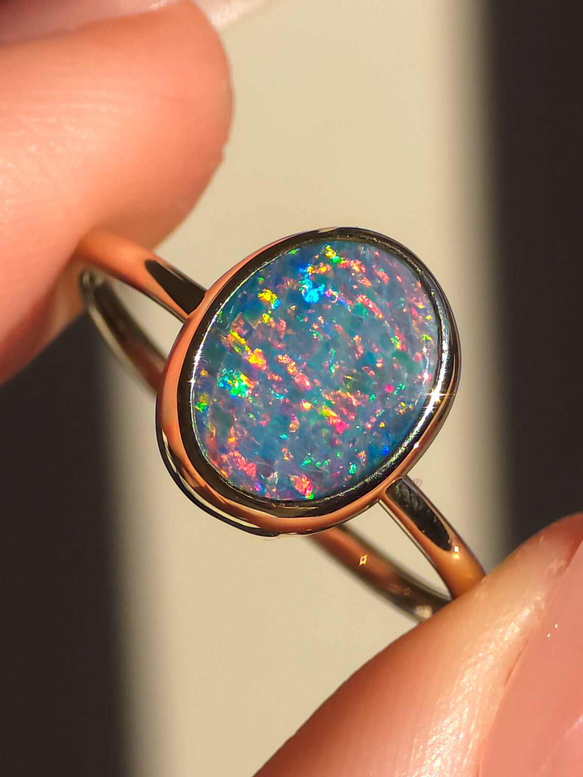 REVERIE | 14K Gold Australian Opal Doublet Ring, Coober Pedy Minimalist Jewelry