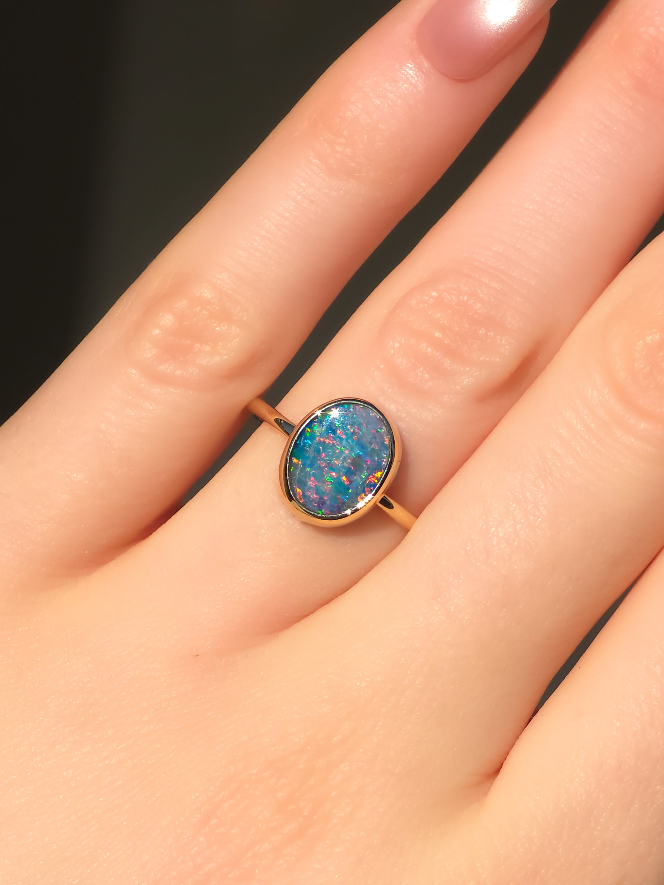 REVERIE | 14K Gold Australian Opal Doublet Ring, Coober Pedy Minimalist Jewelry