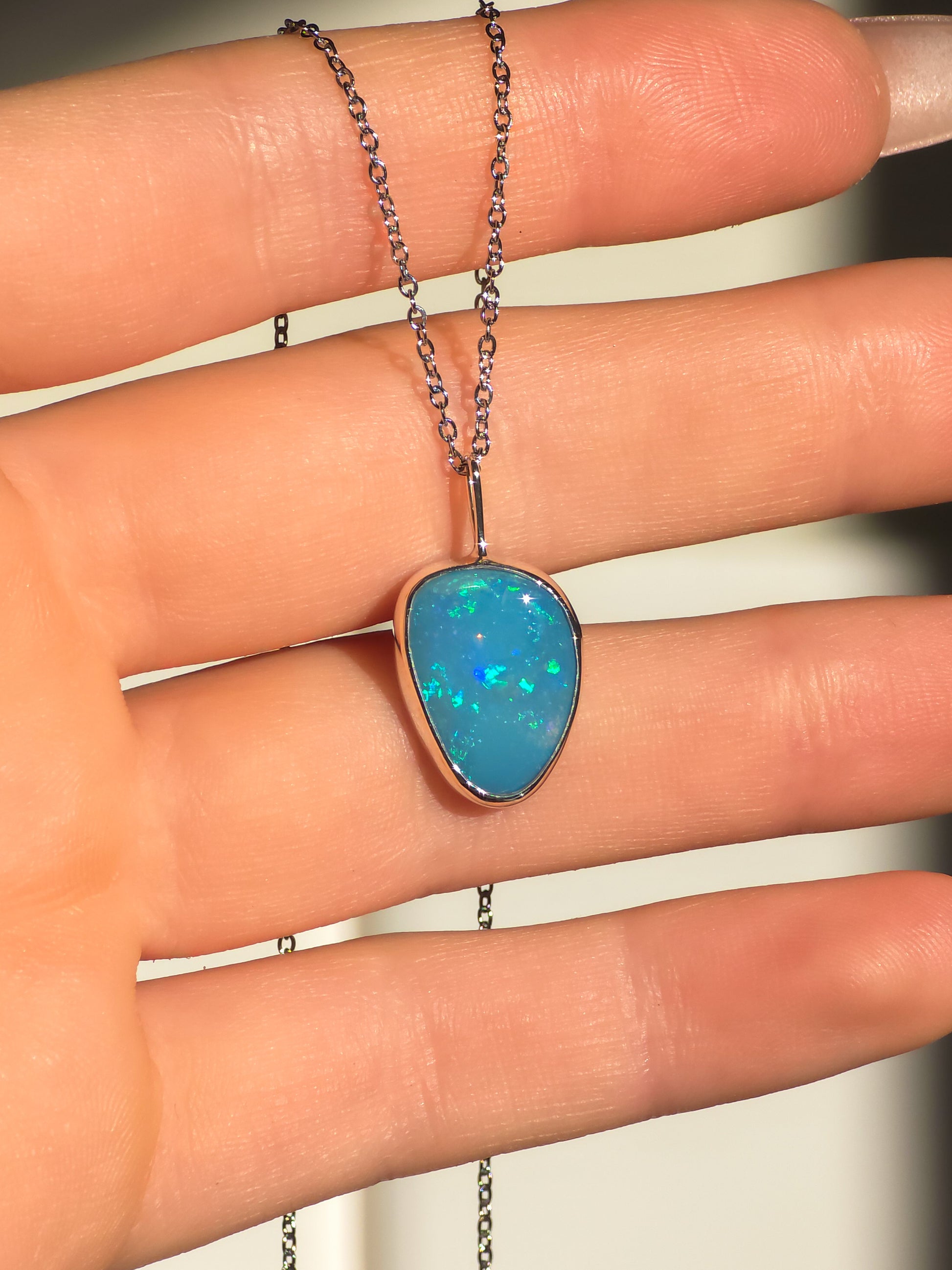 LORA | Australian Opal Doublet Pendant, 925 Silver Mintabie Opal Necklace