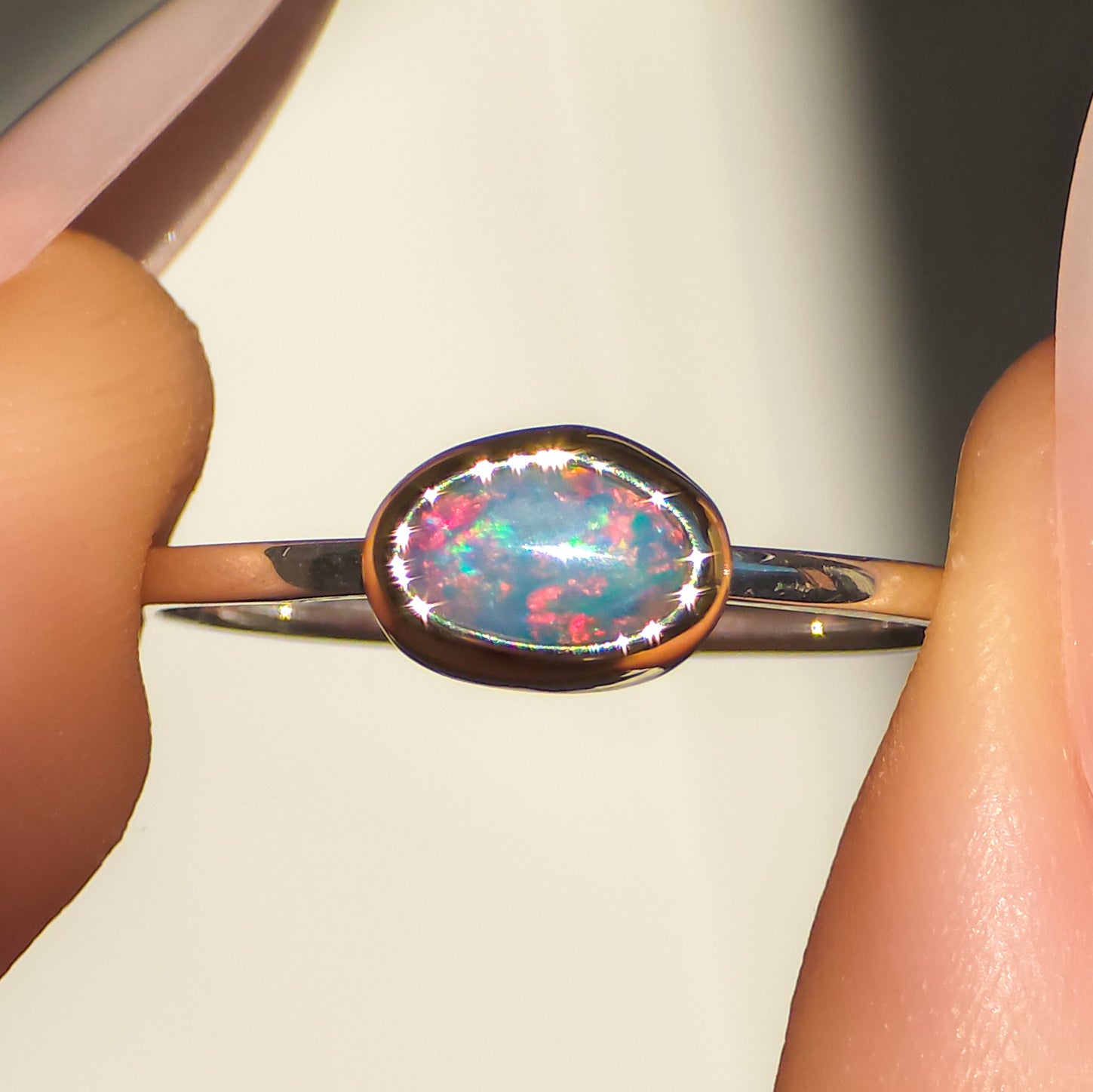 BELLEZA | 14K Gold + Silver Two-tone Australian opal ring / Coober Pedy mininalist ring