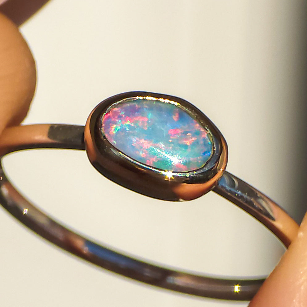 BELLEZA | 14K Gold + Silver Two-tone Australian opal ring / Coober Pedy mininalist ring