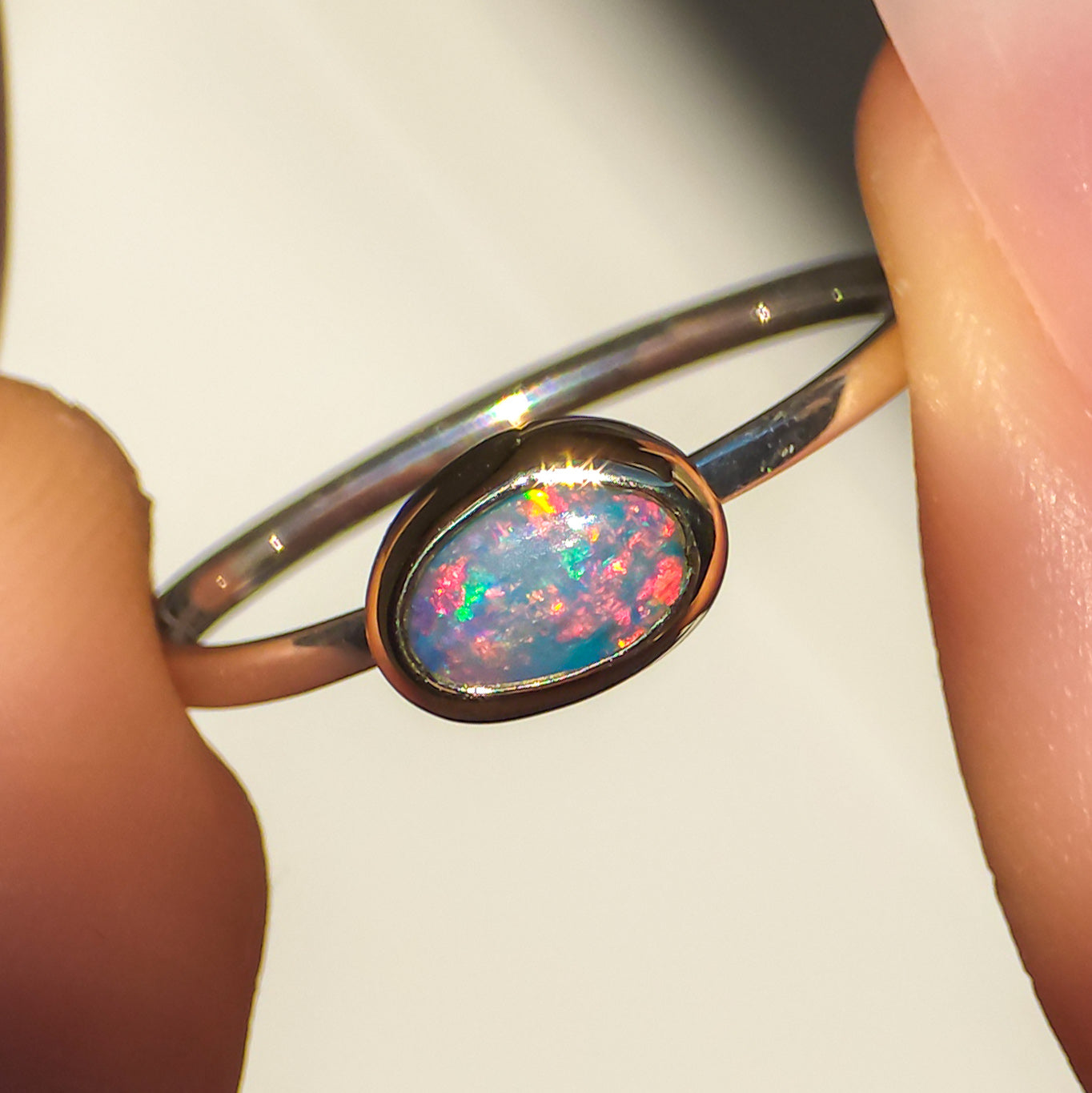 BELLEZA | 14K Gold + Silver Two-tone Australian opal ring / Coober Pedy mininalist ring
