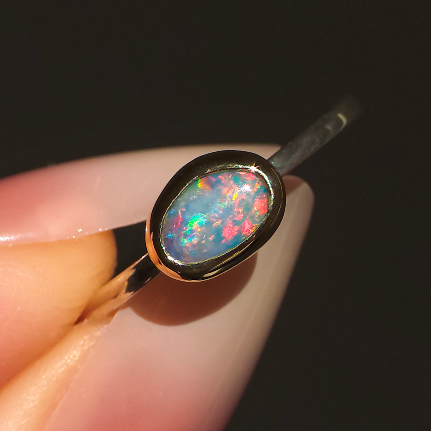 BELLEZA | 14K Gold + Silver Two-tone Australian opal ring / Coober Pedy mininalist ring