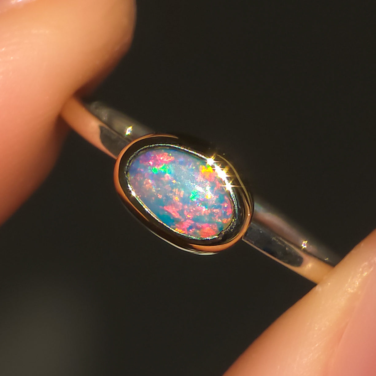 BELLEZA | 14K Gold + Silver Two-tone Australian opal ring / Coober Pedy mininalist ring
