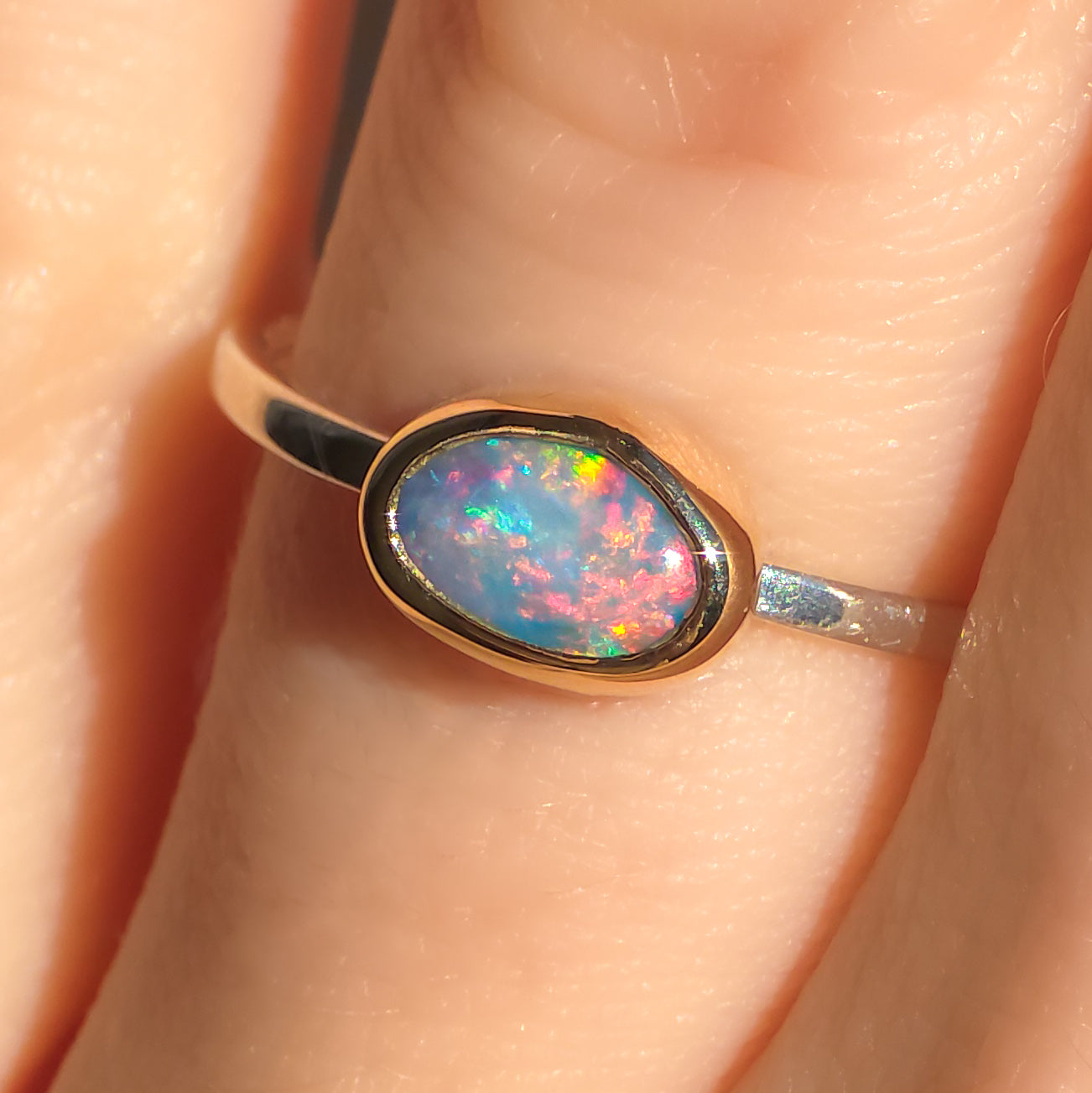BELLEZA | 14K Gold + Silver Two-tone Australian opal ring / Coober Pedy mininalist ring