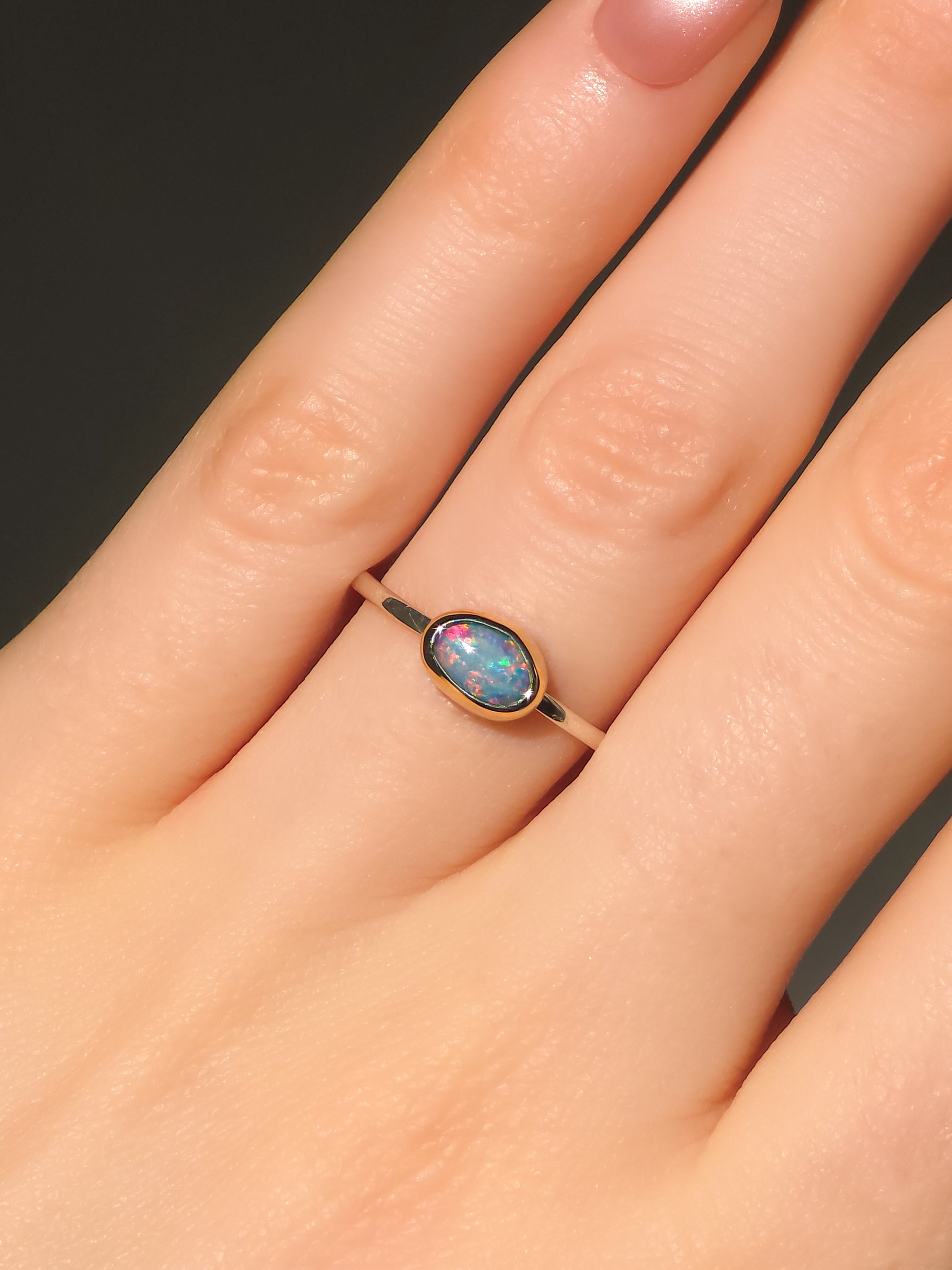 BELLEZA | 14K Gold + Silver Two-tone Australian opal ring / Coober Pedy mininalist ring