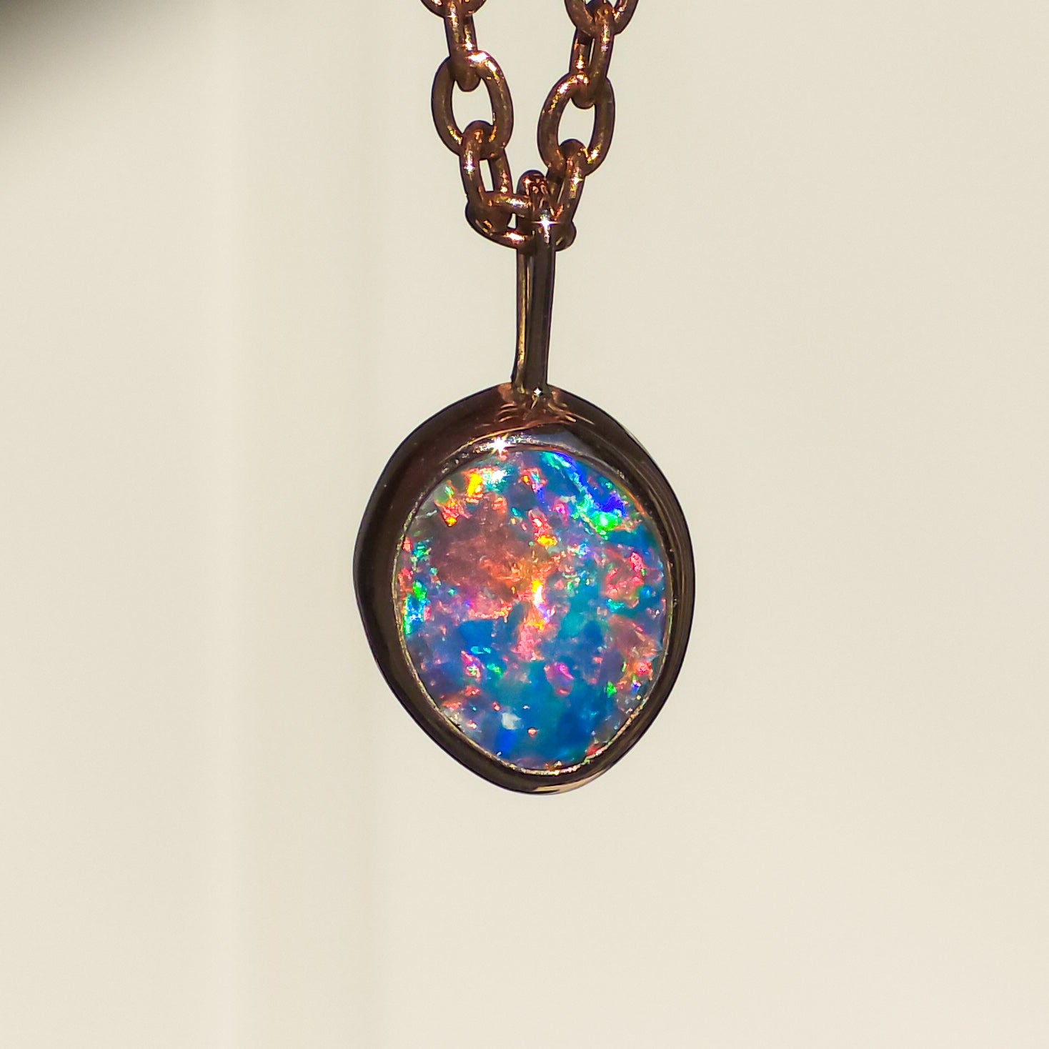 LUMIERE | 14K Rose Gold Coober Pedy Opal Doublet Necklace, Pink Opal Pendant