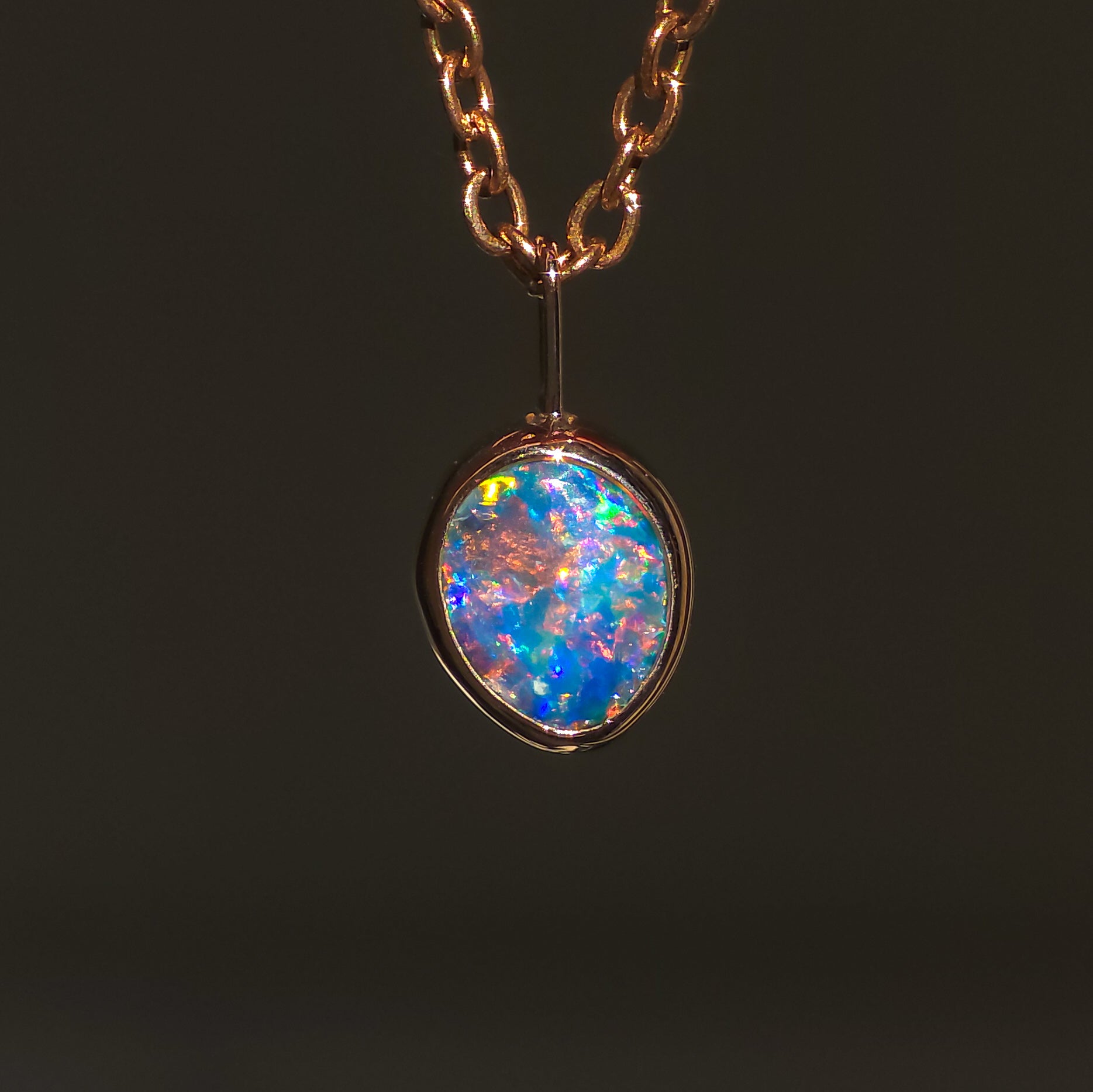 LUMIERE | 14K Rose Gold Coober Pedy Opal Doublet Necklace, Pink Opal Pendant