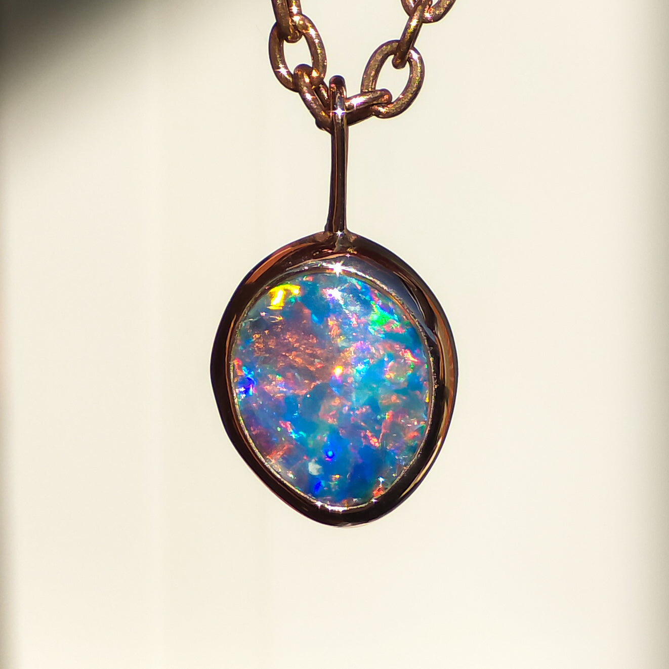 LUMIERE | 14K Rose Gold Coober Pedy Opal Doublet Necklace, Pink Opal Pendant