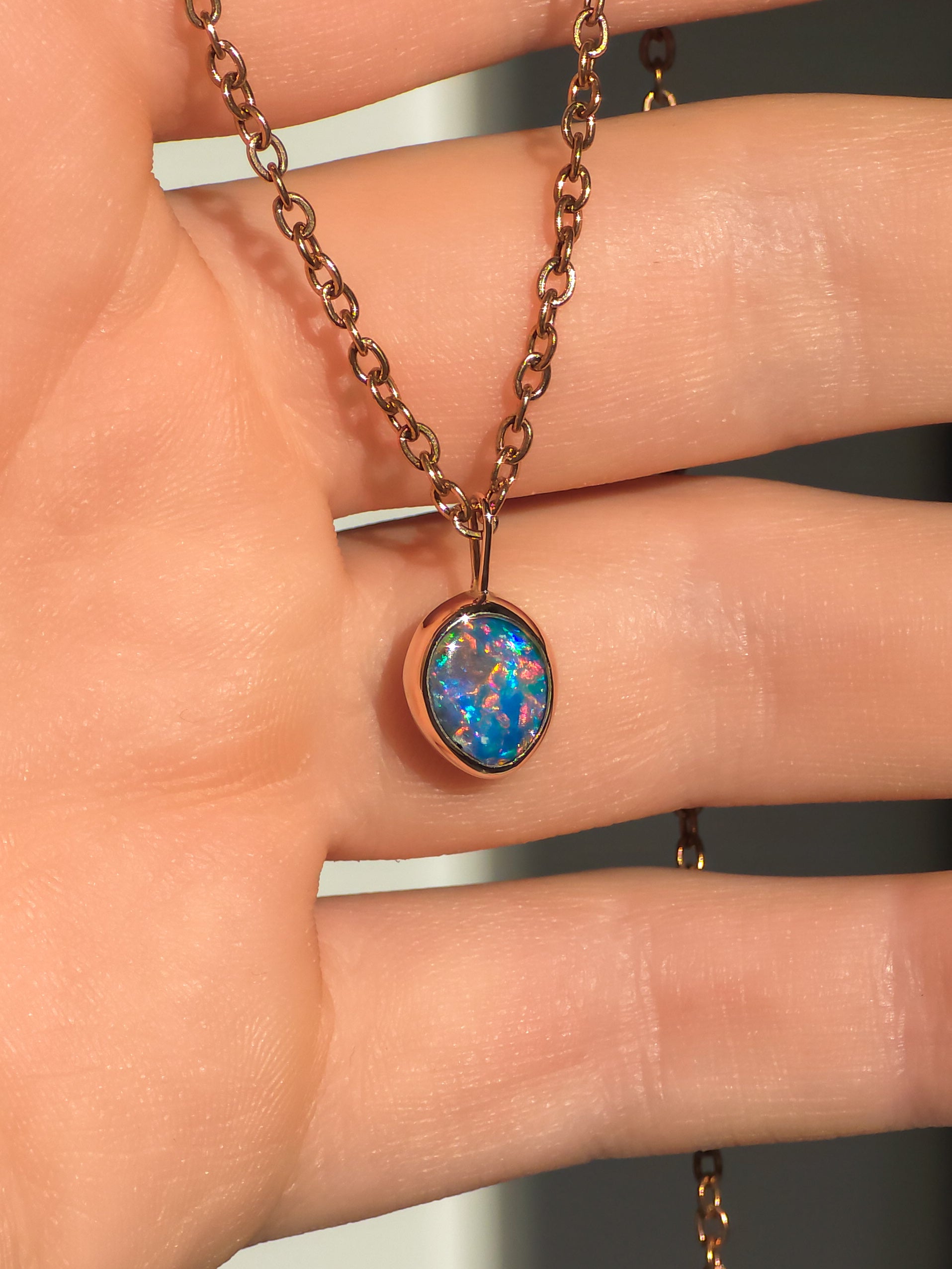 LUMIERE | 14K Rose Gold Coober Pedy Opal Doublet Necklace, Pink Opal Pendant