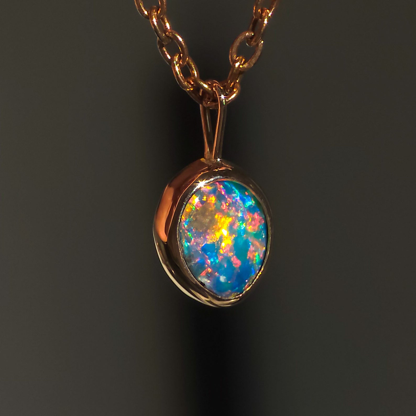 LUMIERE | 14K Rose Gold Coober Pedy Opal Doublet Necklace, Pink Opal Pendant