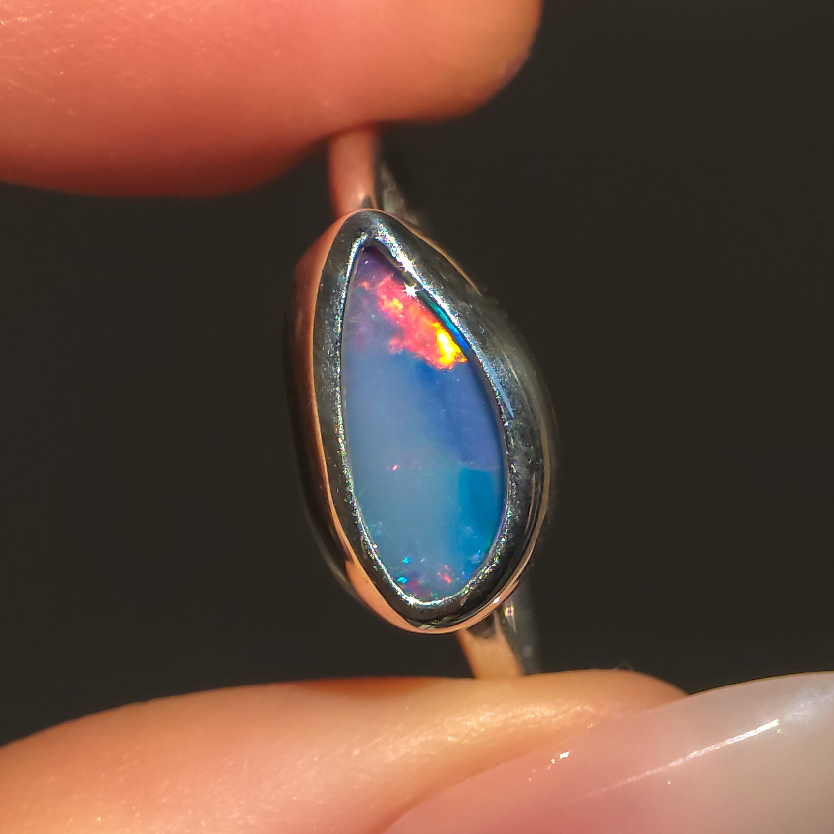 FLEUR | Australian Coober Pedy Opal Doublet Ring / solid 925 silver / adjustable sizing