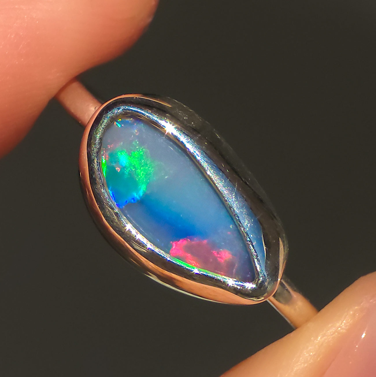 FLEUR | Australian Coober Pedy Opal Doublet Ring / solid 925 silver / adjustable sizing