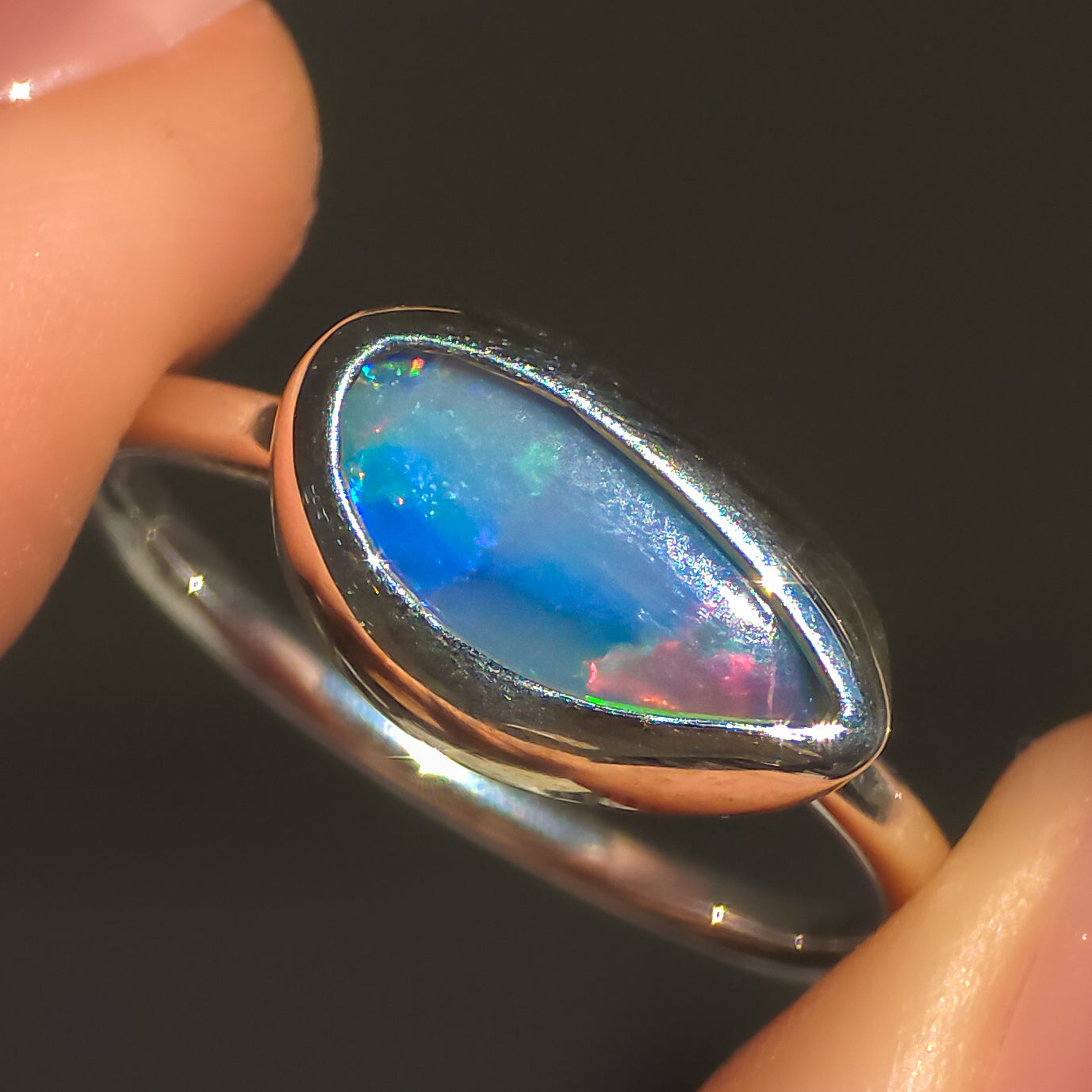 FLEUR | Australian Coober Pedy Opal Doublet Ring / solid 925 silver / adjustable sizing